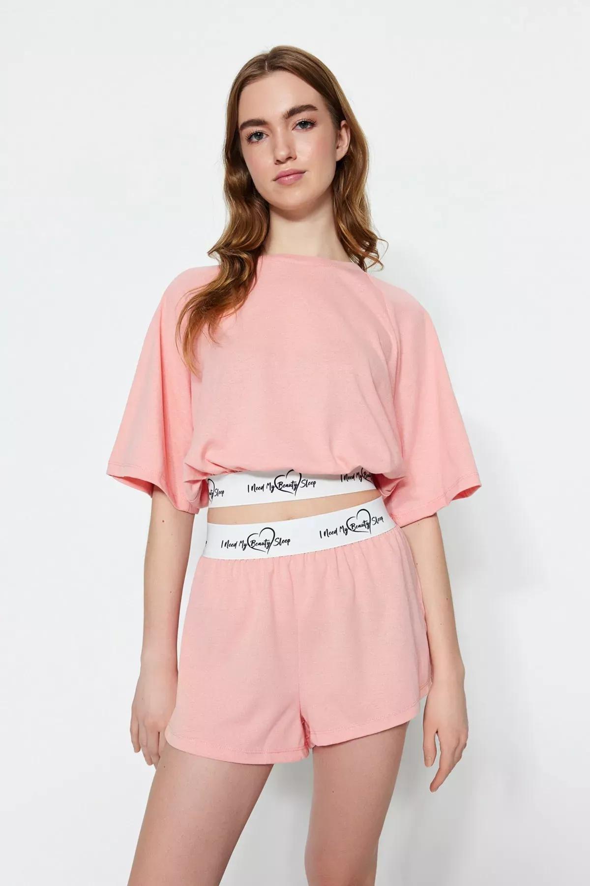 Pink Crew Neck Oversize Pajama Set, , medium
