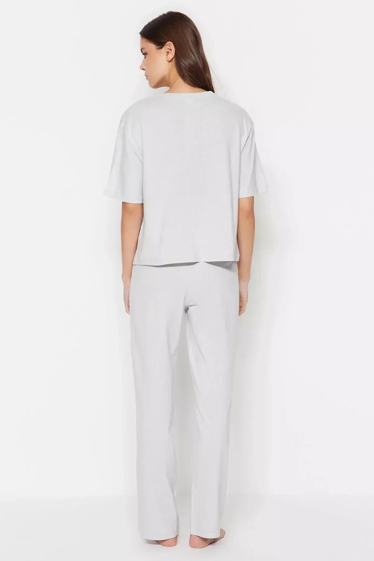 Grey Printed Pajama Set, Gray, large image number 5