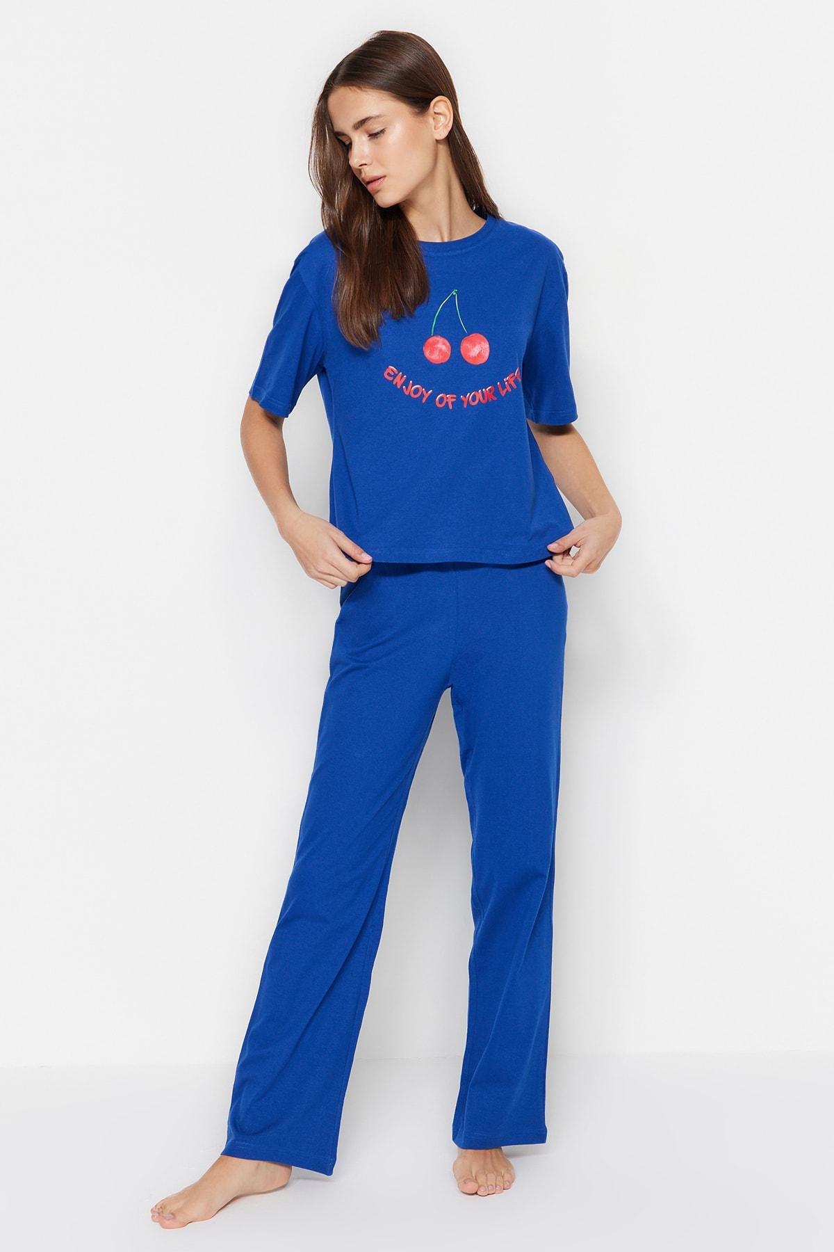 Navy Printed Pajama Set, , large image number 1