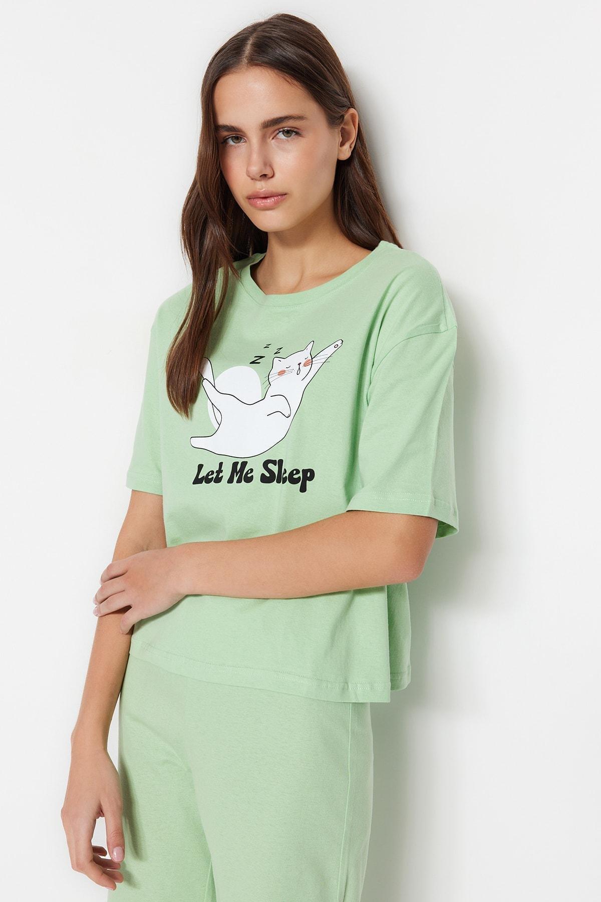 Green Printed Pajama Set, , large image number 0