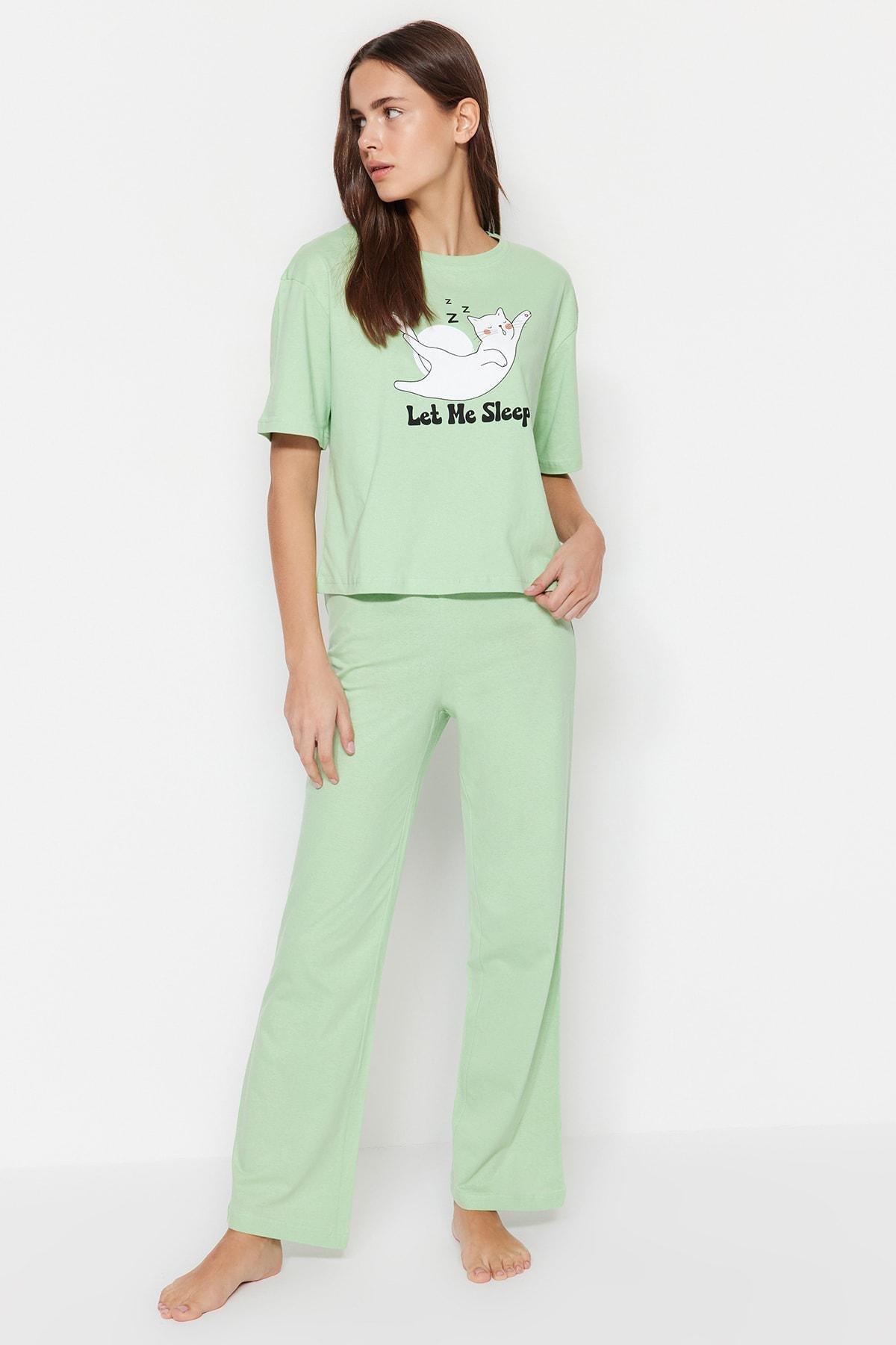 Green Printed Pajama Set, , large image number 1