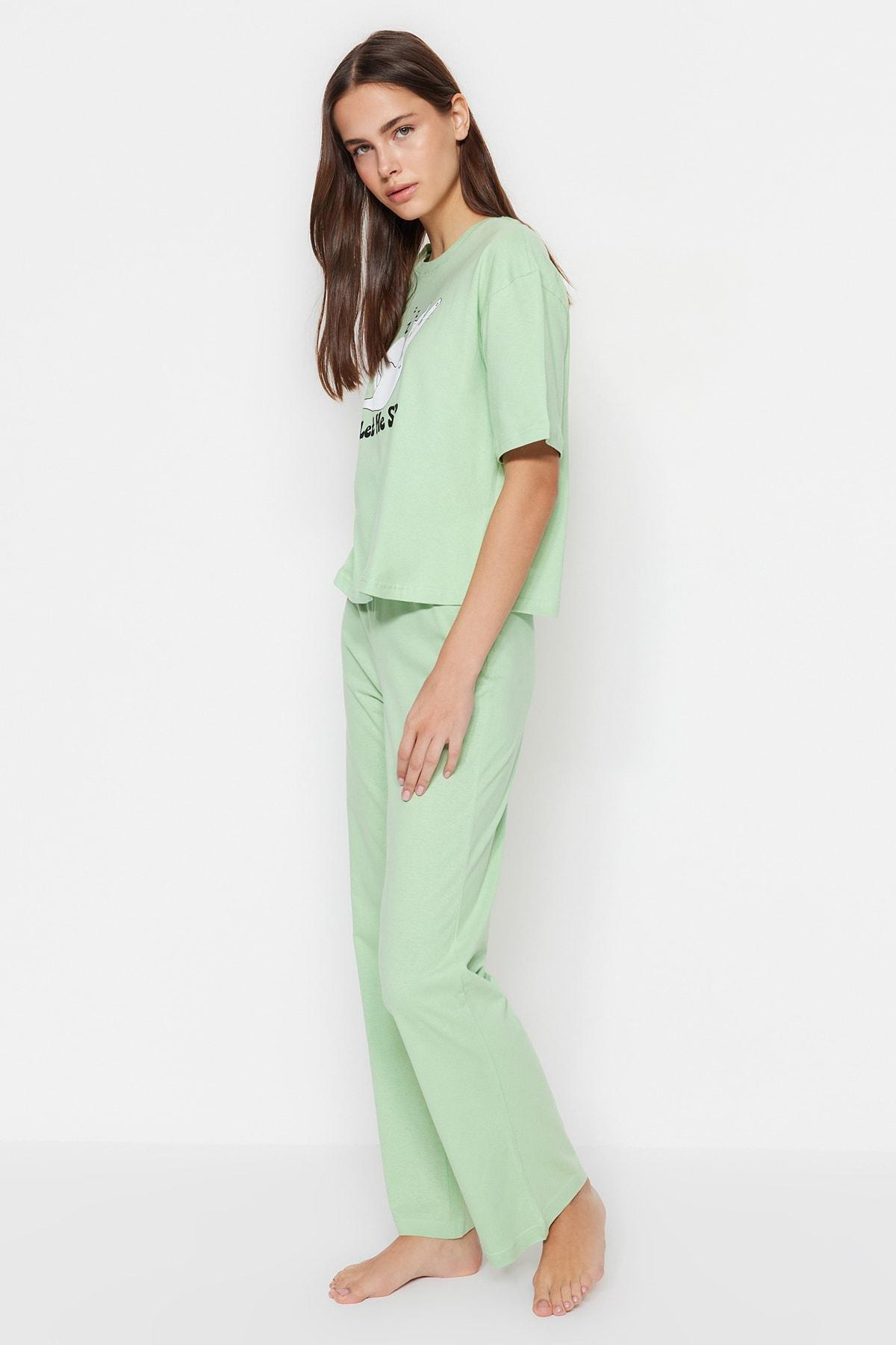 Green Printed Pajama Set, , large image number 2