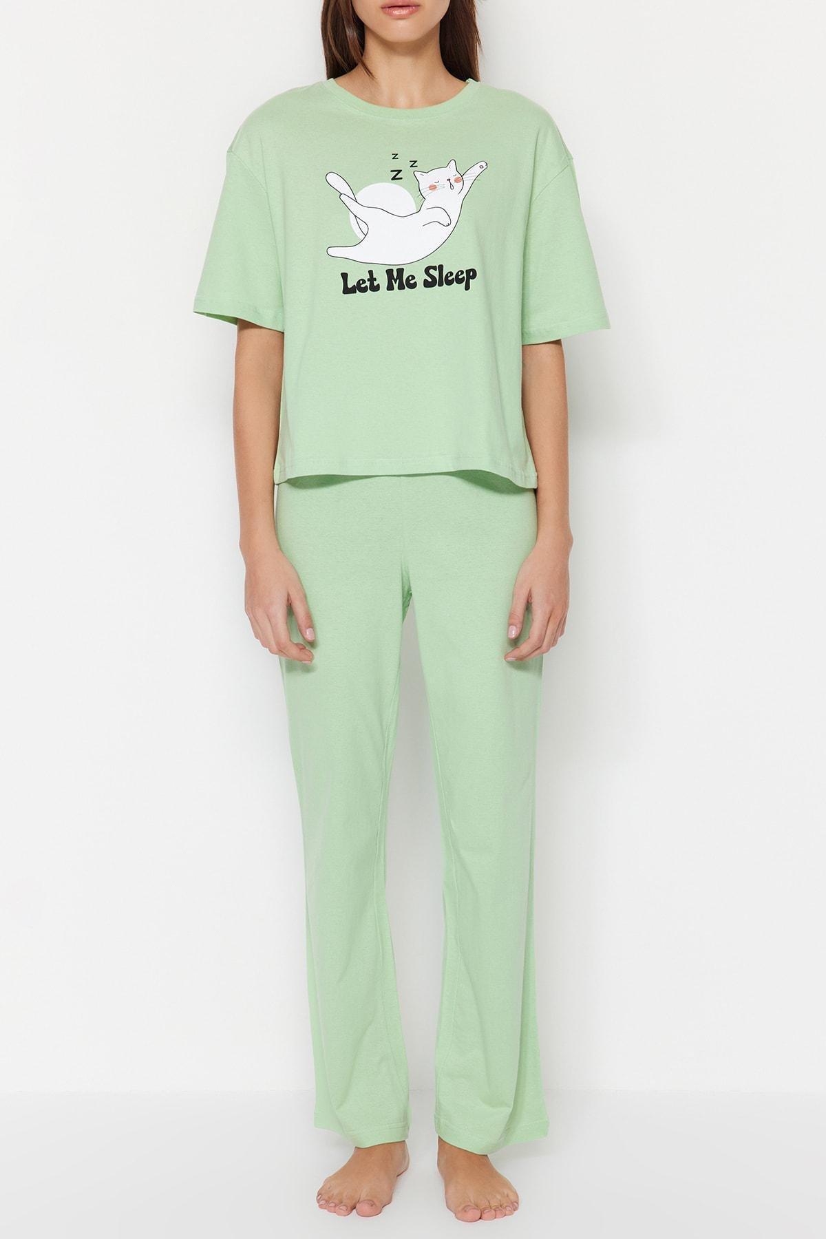 Green Printed Pajama Set, , large image number 4