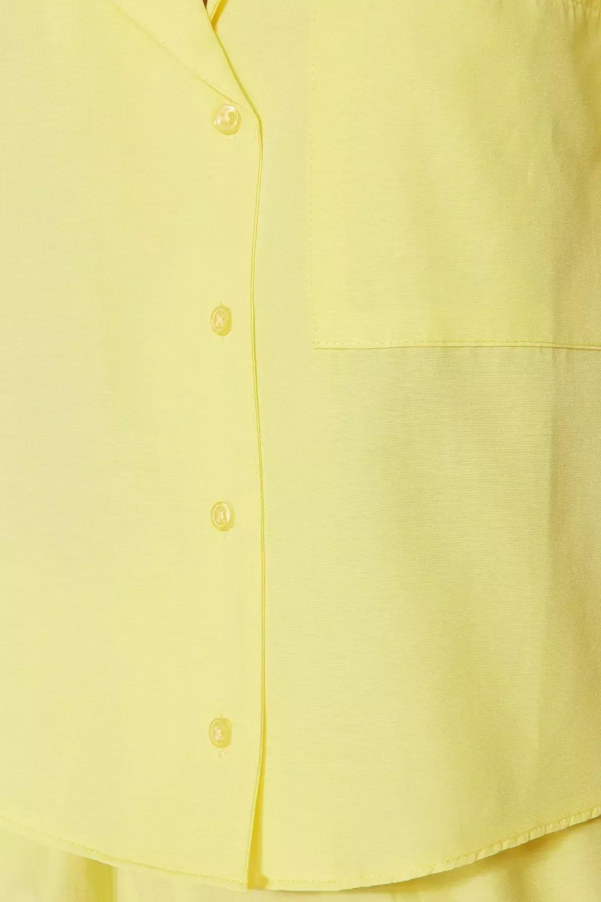 Yellow Shirt Collar Pajama Set, Yellow, large image number 4