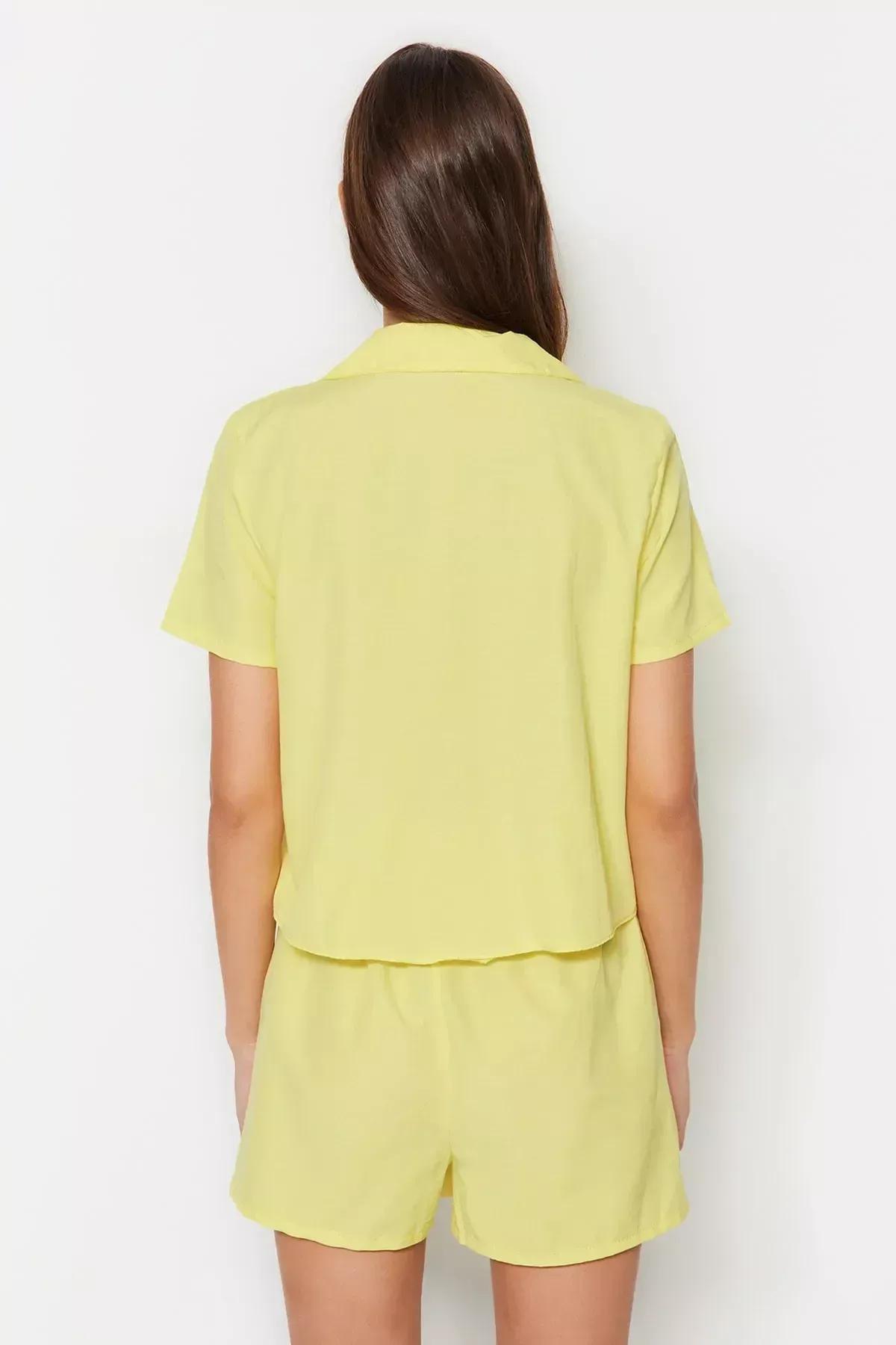 Yellow Shirt Collar Pajama Set, Yellow, large image number 5
