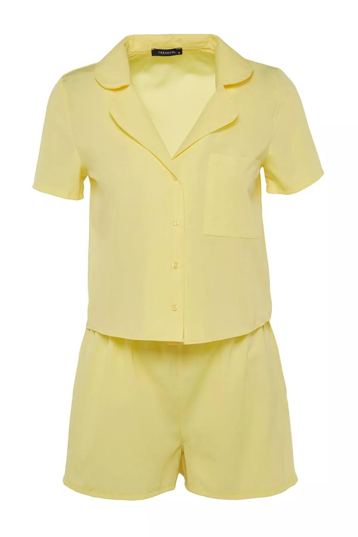 Yellow Shirt Collar Pajama Set, Yellow, large image number 6