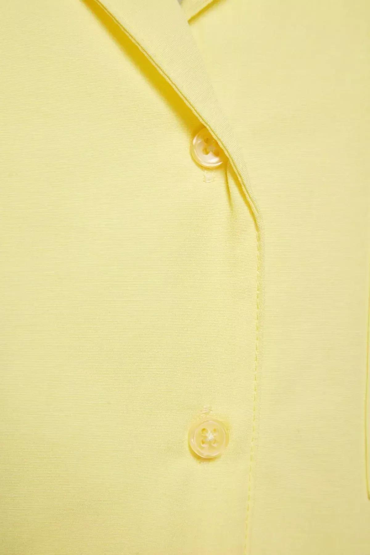 Yellow Shirt Collar Pajama Set, Yellow, large image number 7