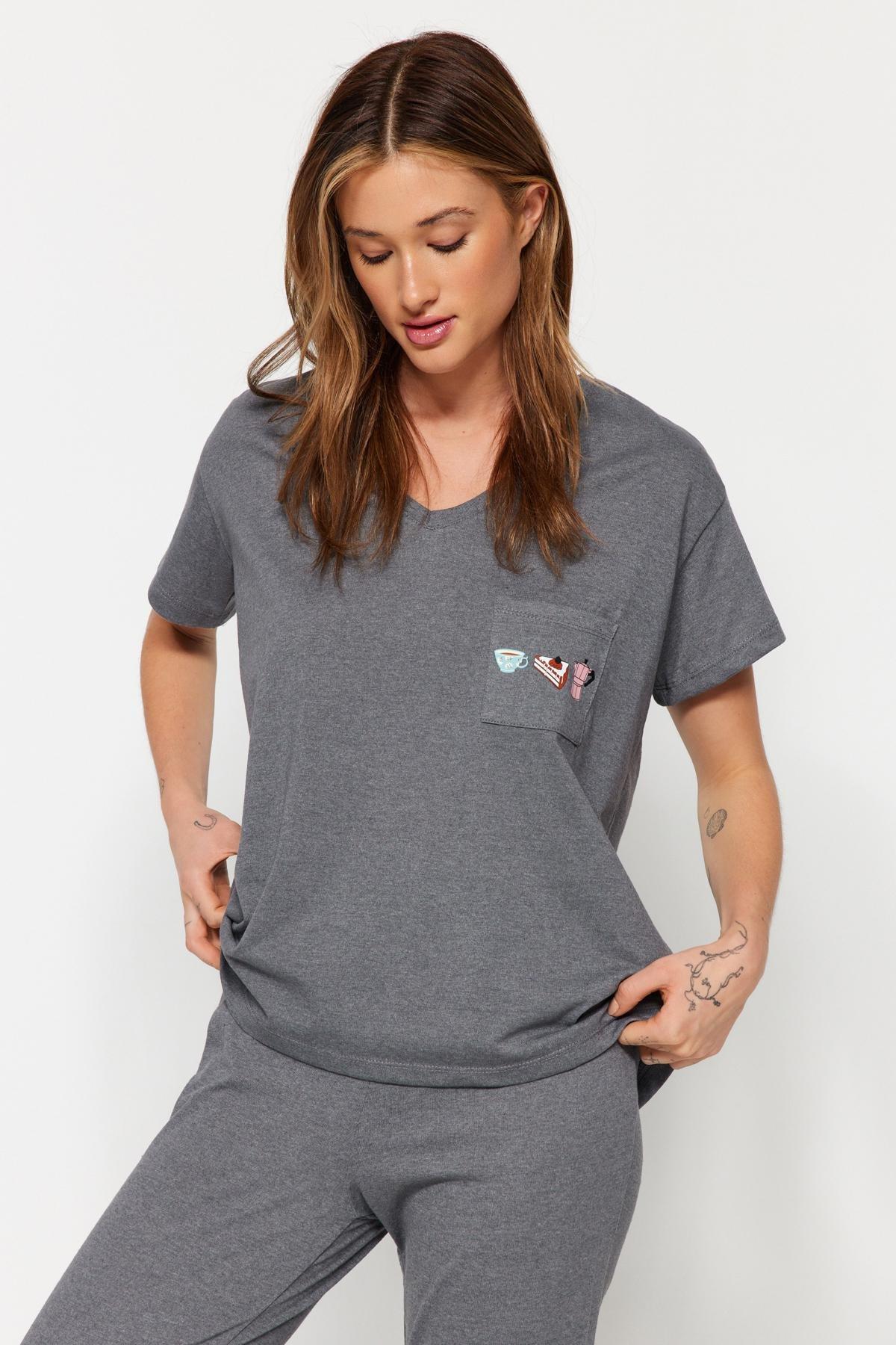 Grey Wide Knitted Pyjamas Set, , large image number 0