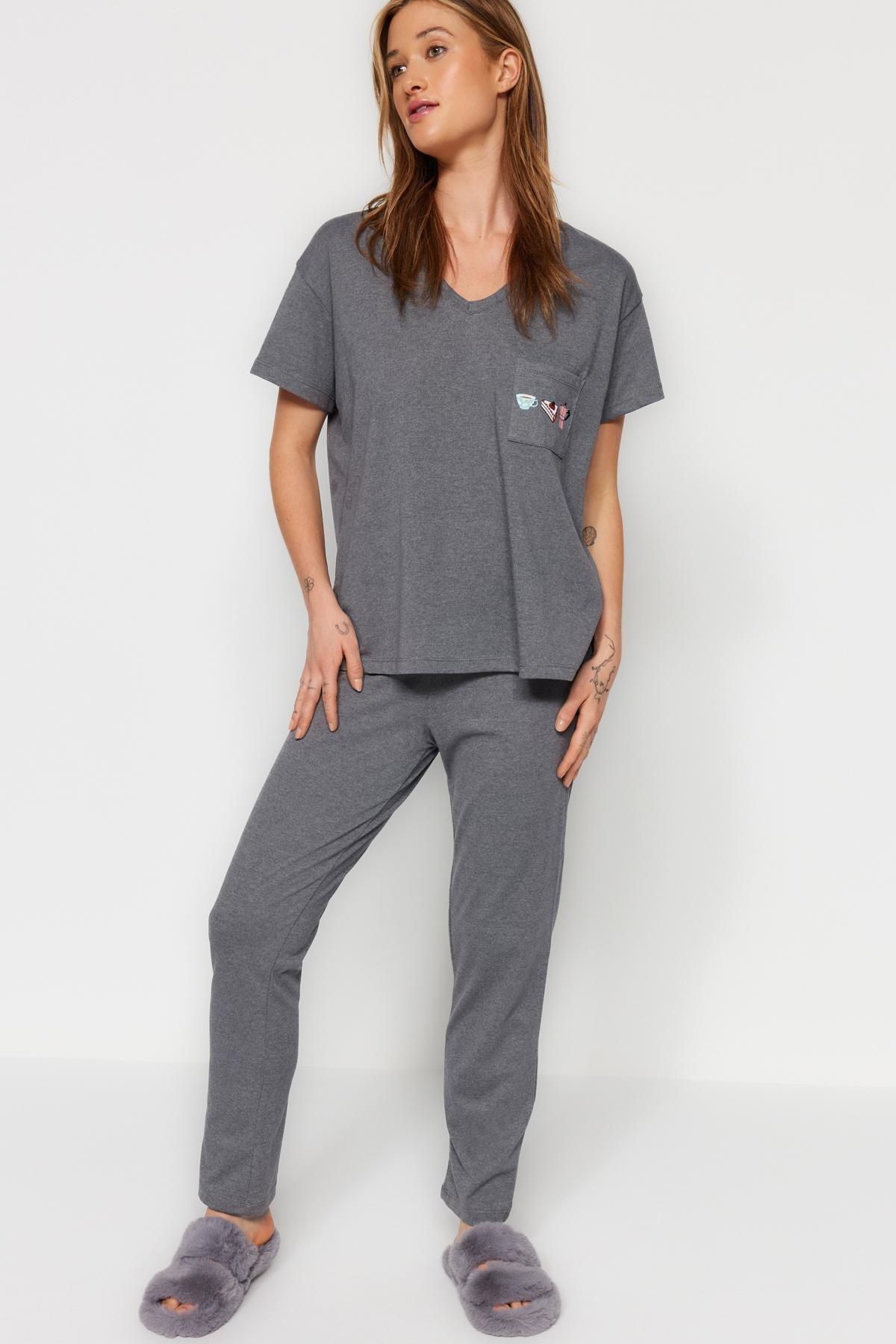 Grey Wide Knitted Pyjamas Set, , large image number 1