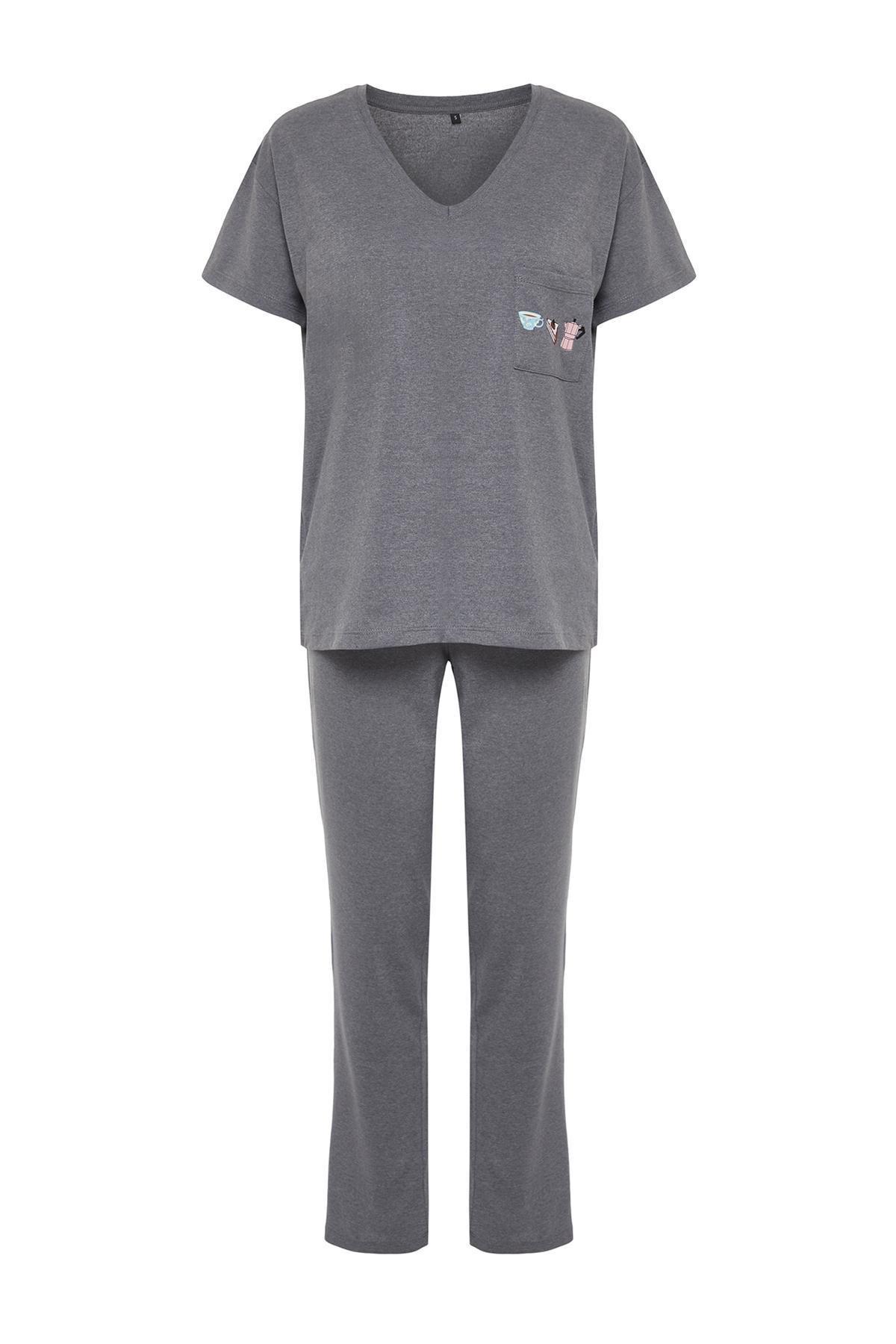 Grey Wide Knitted Pyjamas Set, , large image number 5