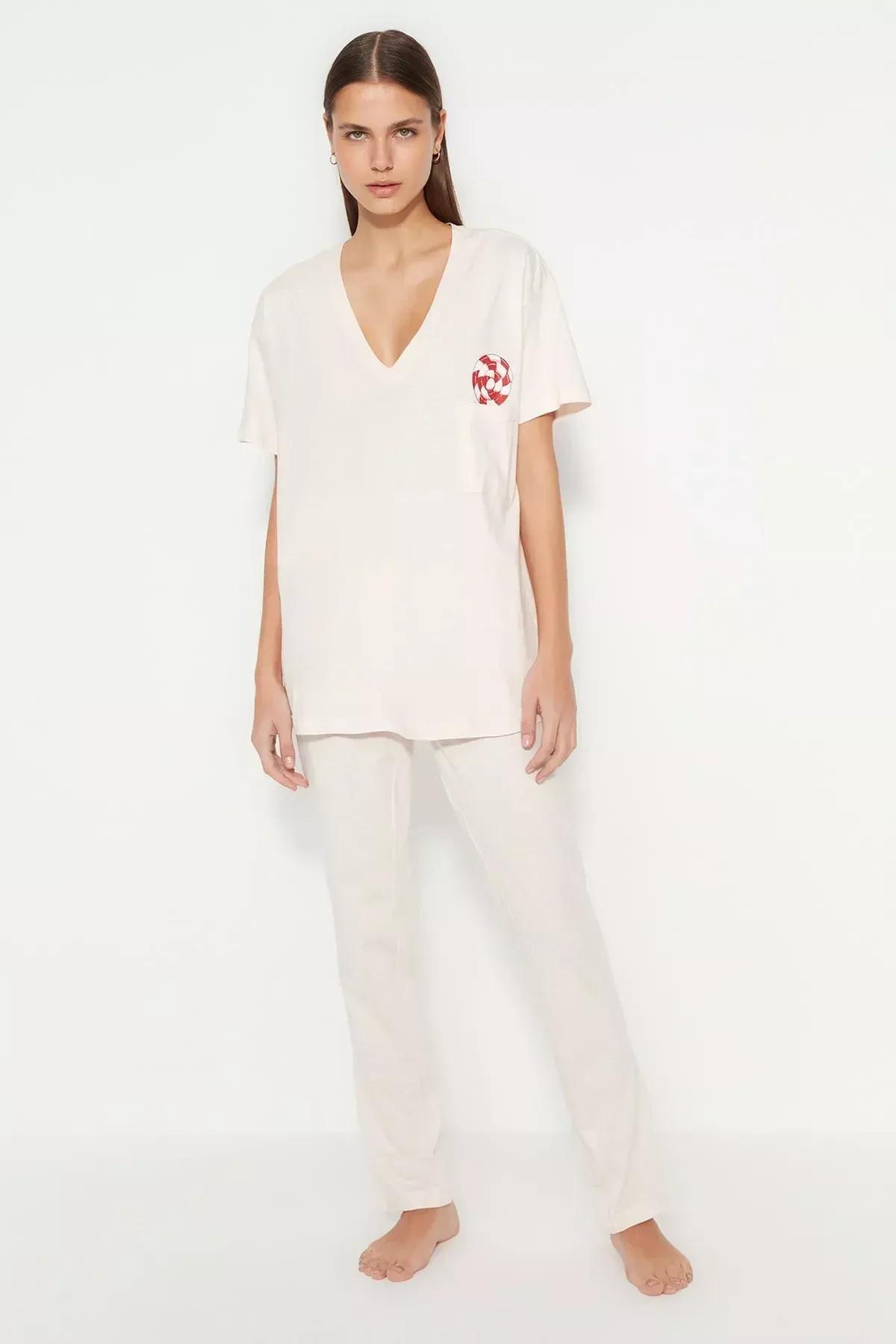 Pink V-Neck Pyjamas Set, Pink, large image number 0