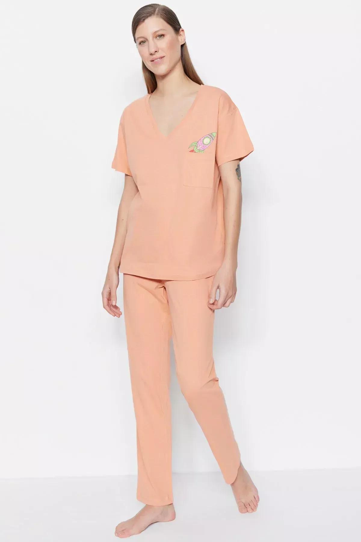 طقم بيجاما بفتحة رقبة V، وردي, Pink, large image number 2