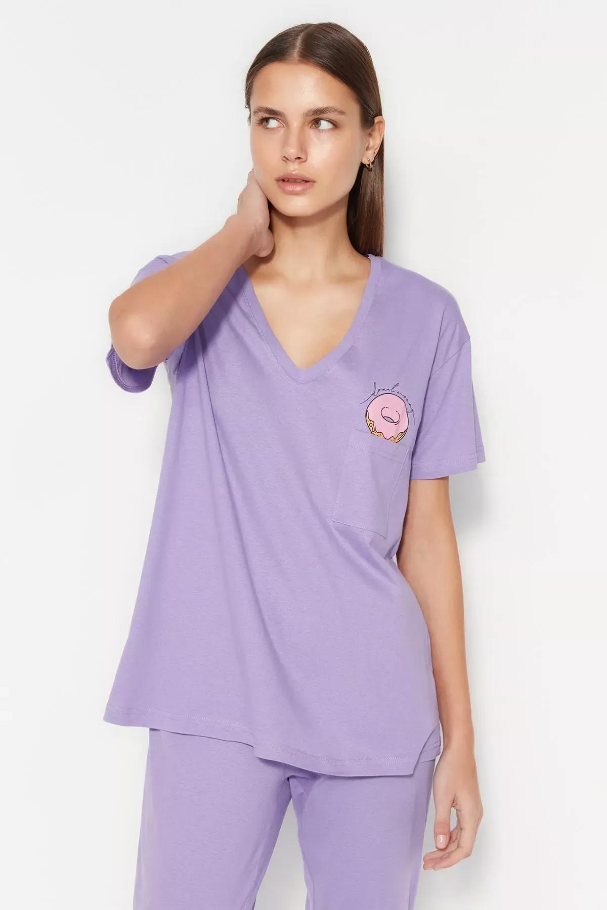 Pink V-Neck Pyjamas Set, Pink, large image number 4