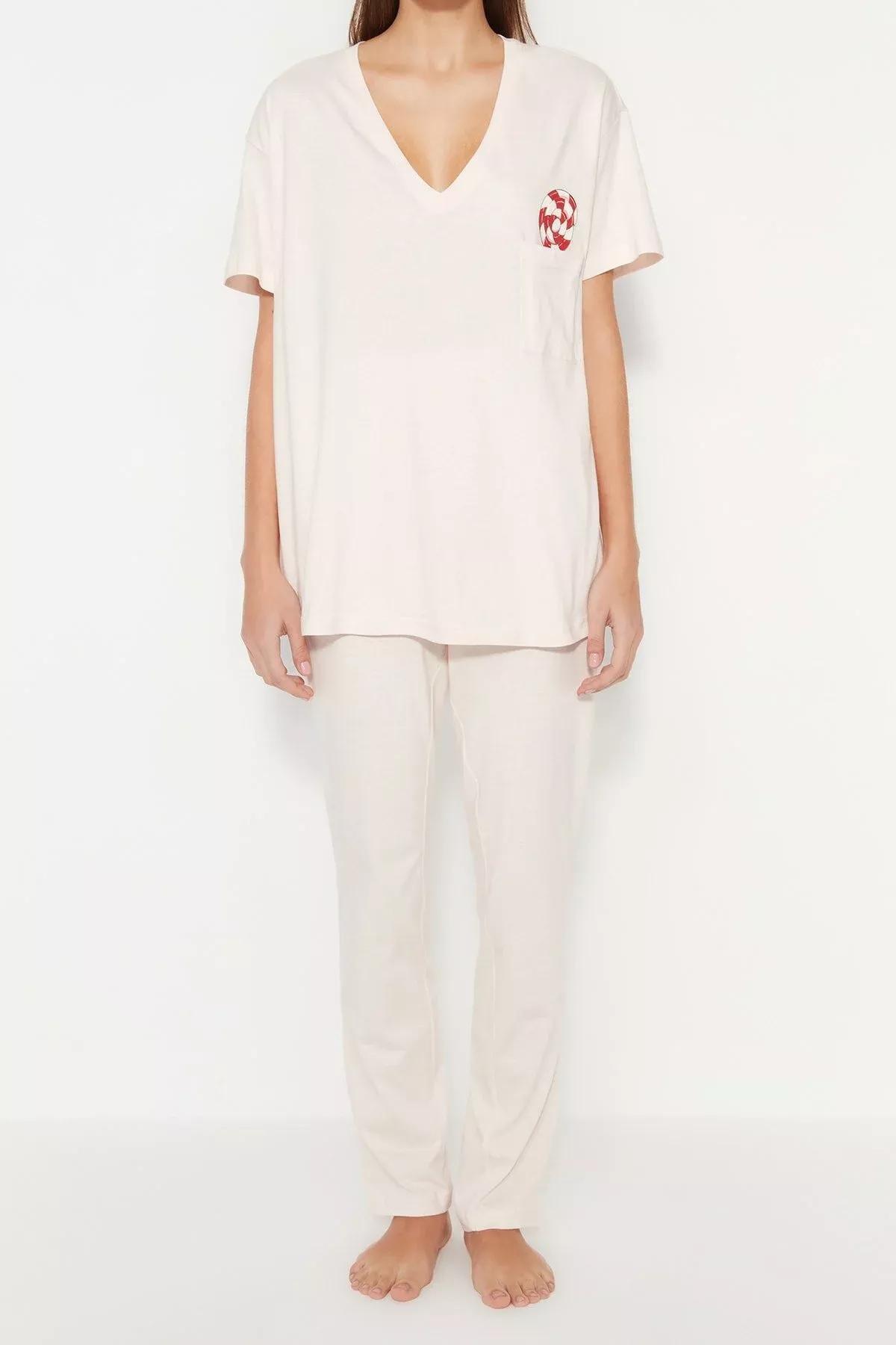 طقم بيجاما بفتحة رقبة V، وردي, Pink, large image number 6