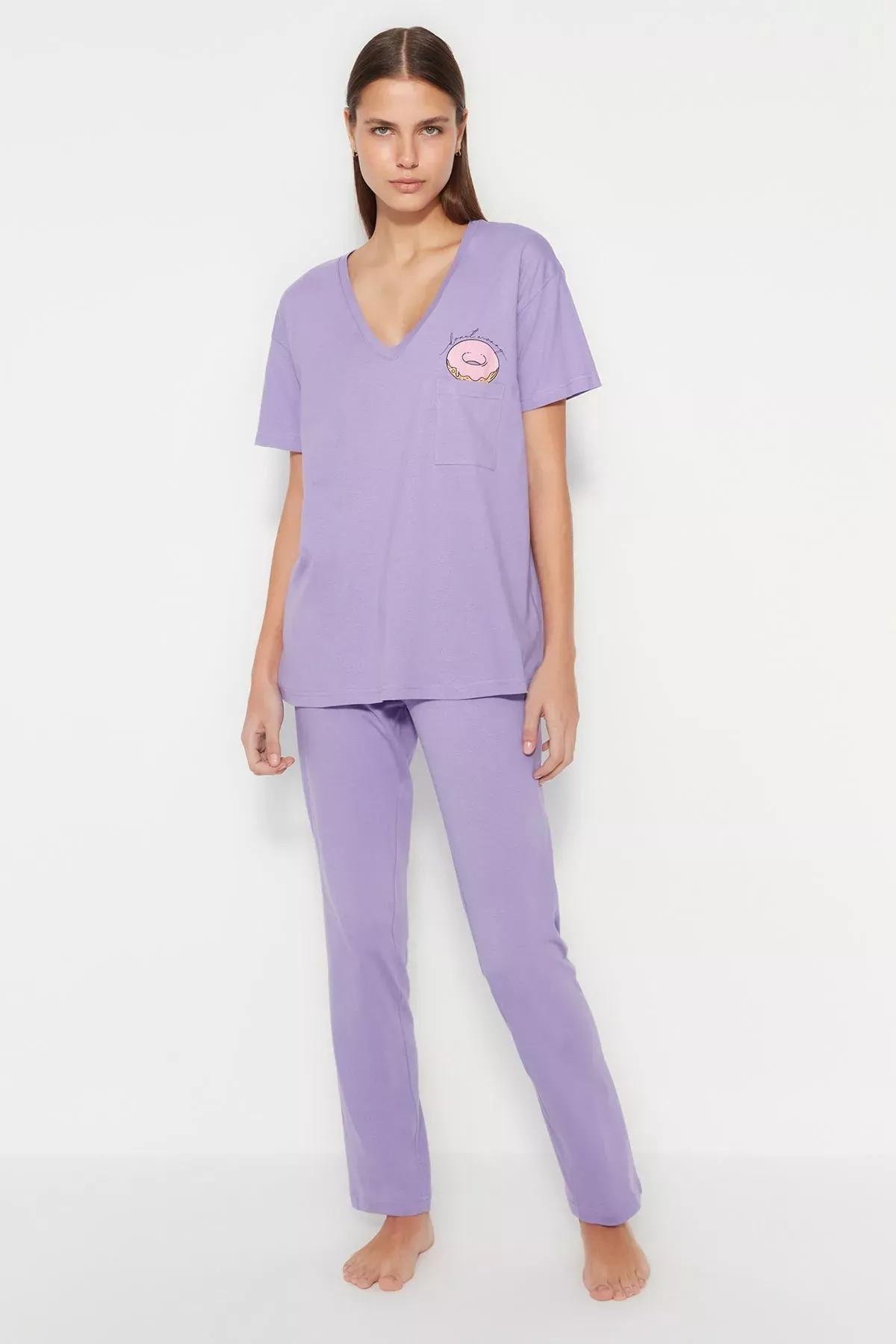 طقم بيجاما بفتحة رقبة V، وردي, Pink, large image number 7