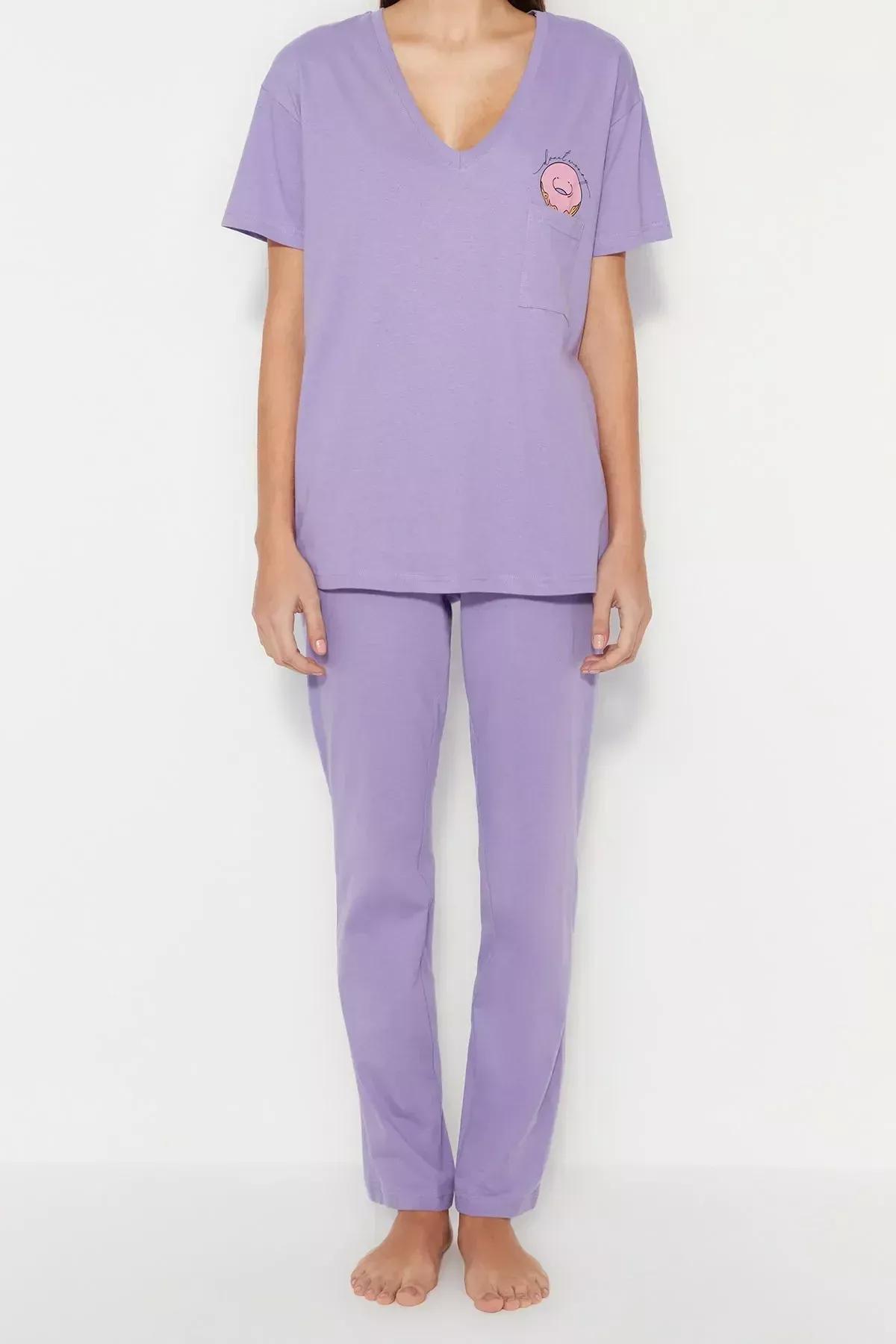 طقم بيجاما بفتحة رقبة V، وردي, Pink, large image number 8