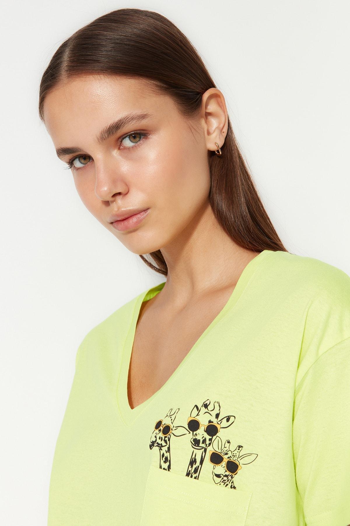 Green V-Neck Pajama Set, , large image number 2