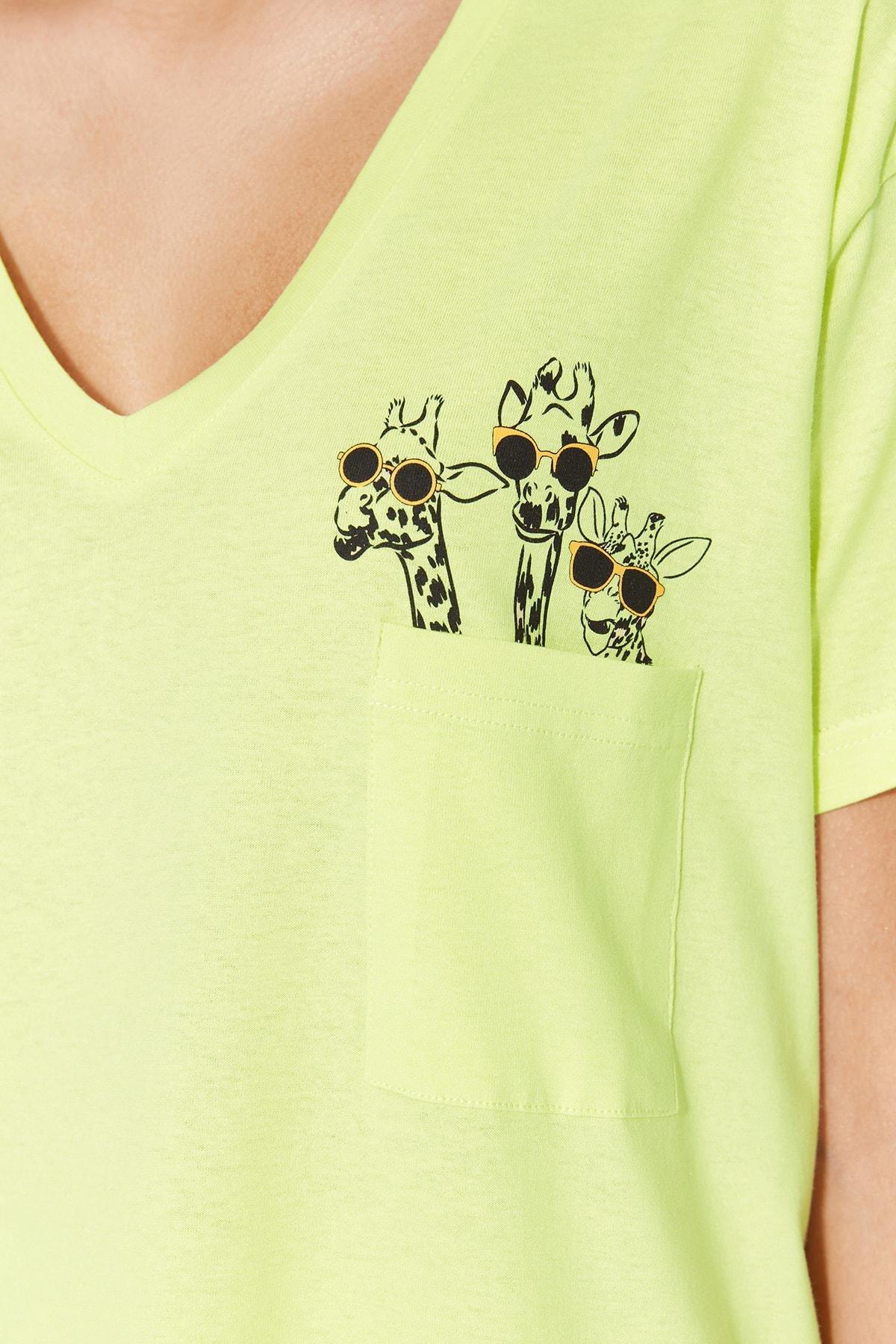 Green V-Neck Pajama Set, , large image number 5
