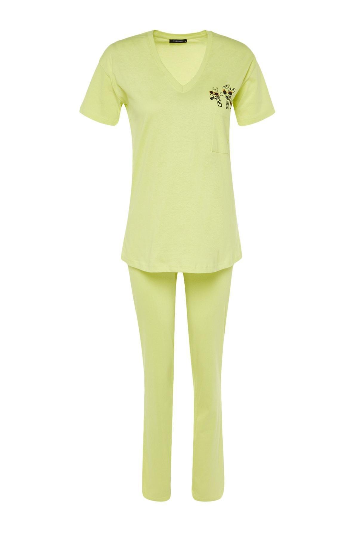 Green V-Neck Pajama Set, , large image number 8