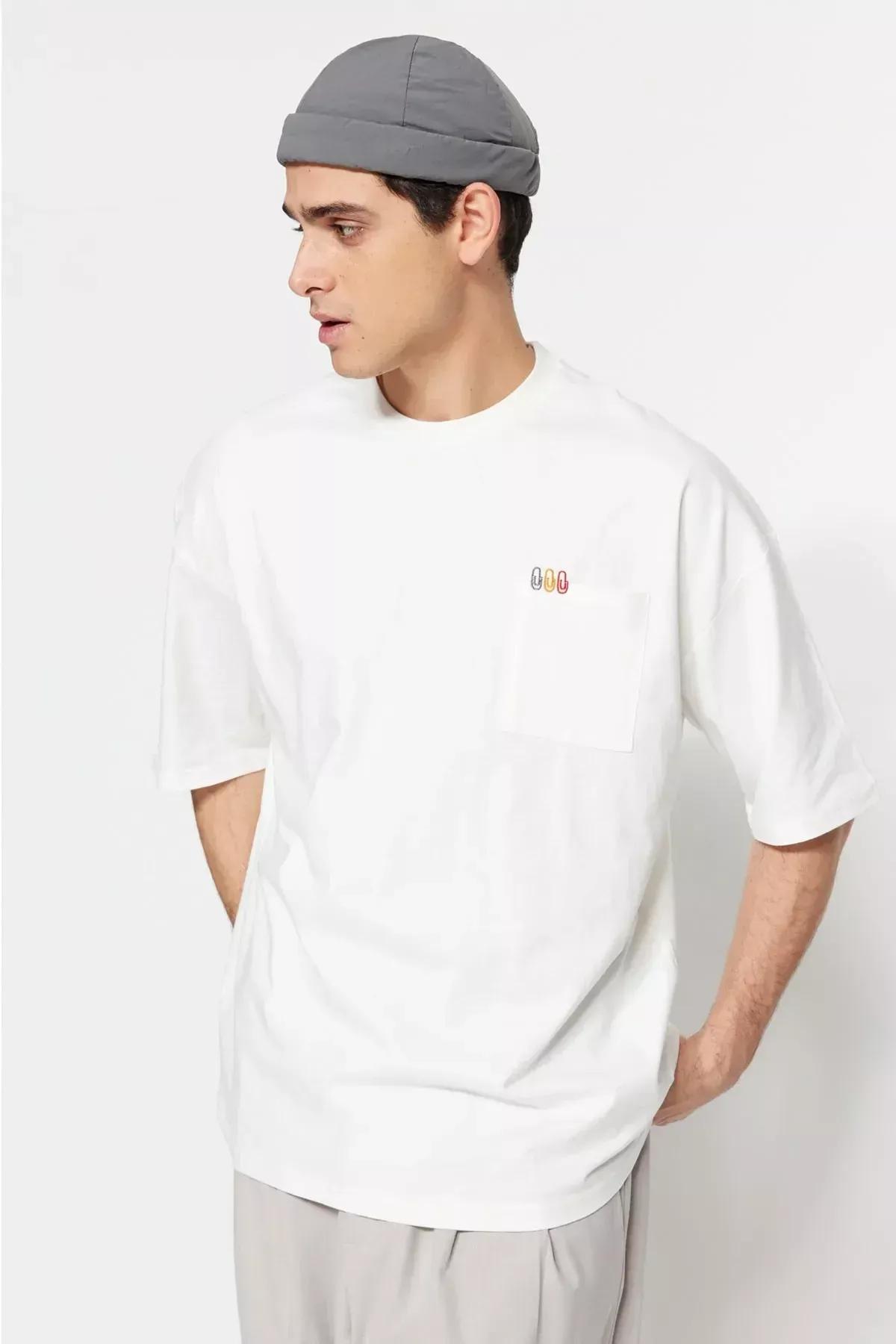 White Printed Oversize T-Shirt, Ecru, medium