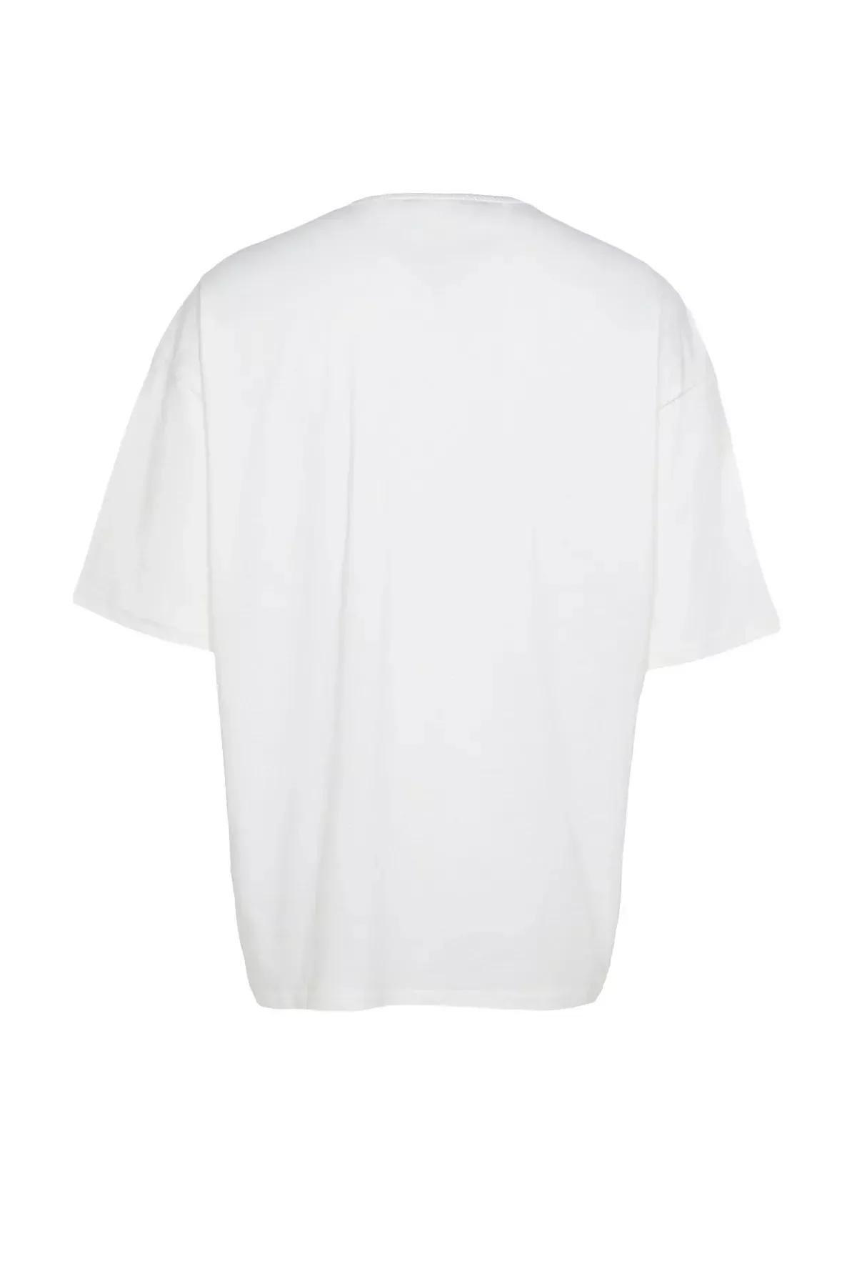 White Printed Oversize T-Shirt, Ecru, large image number 6