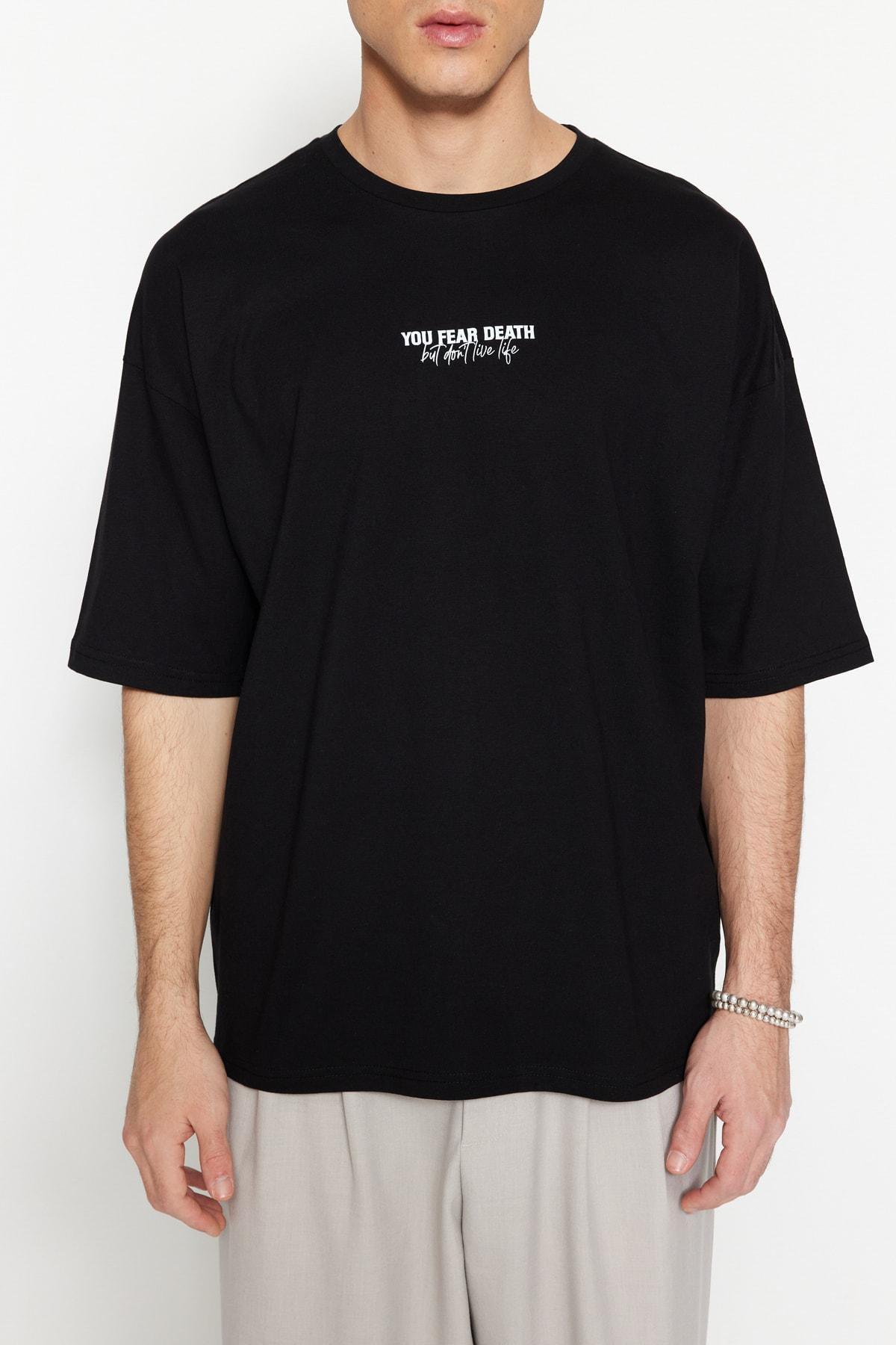 Black Printed Oversize T-Shirt, , large image number 0