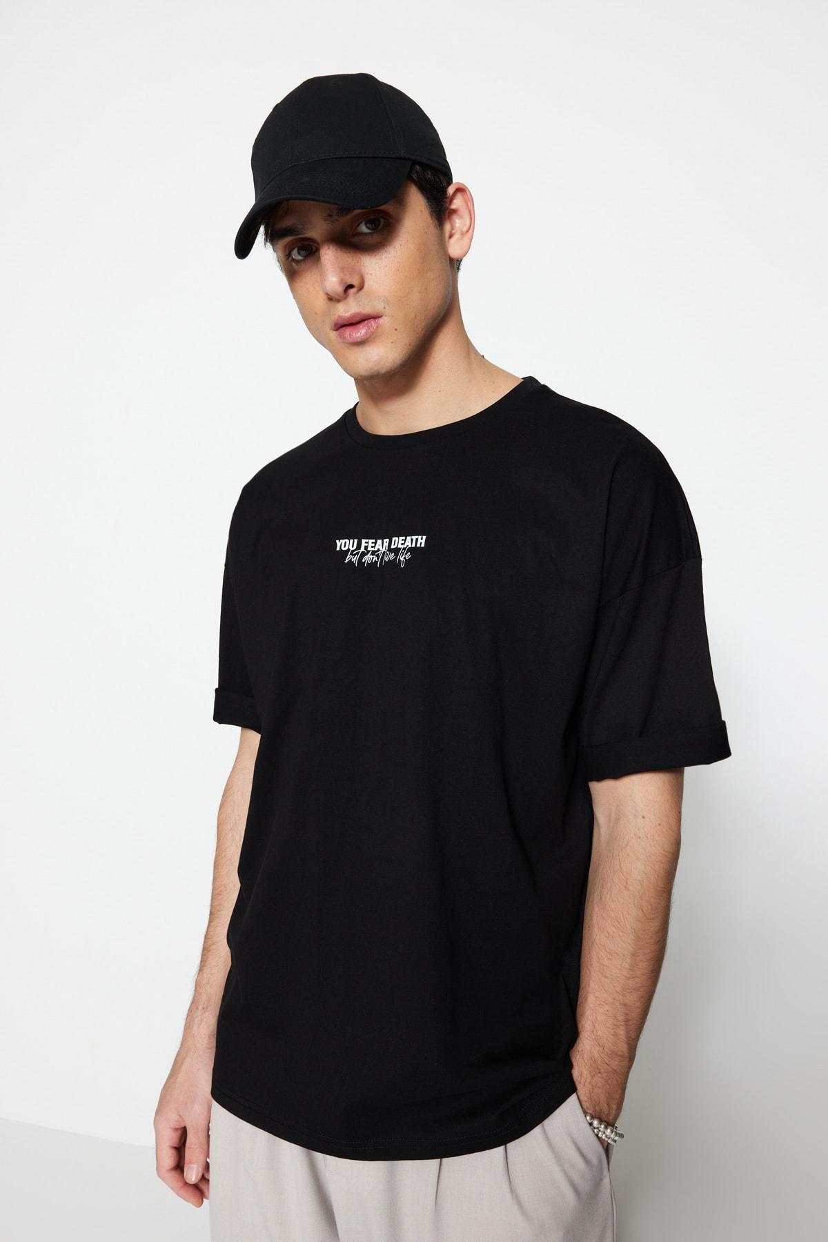 Black Printed Oversize T-Shirt, , large image number 1