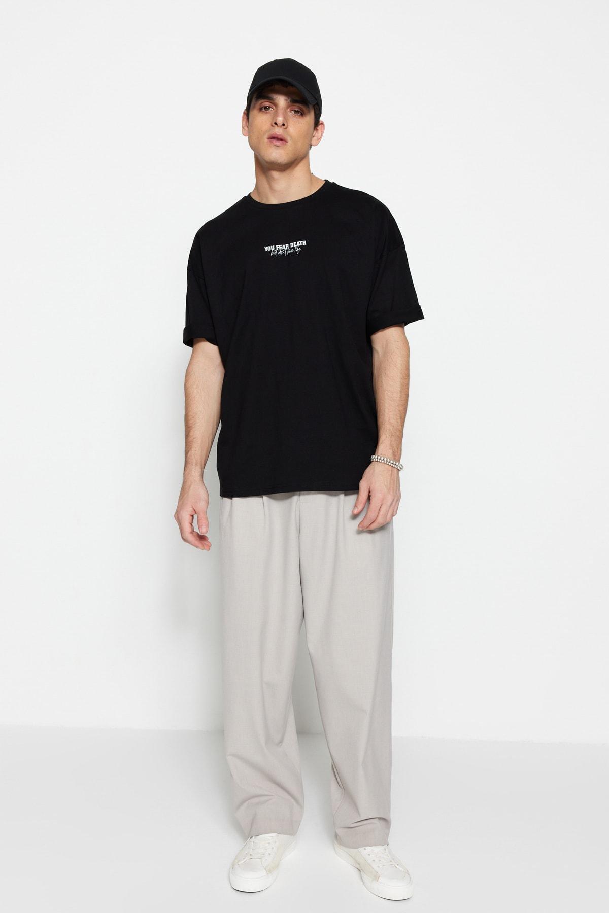 Black Printed Oversize T-Shirt, , large image number 3