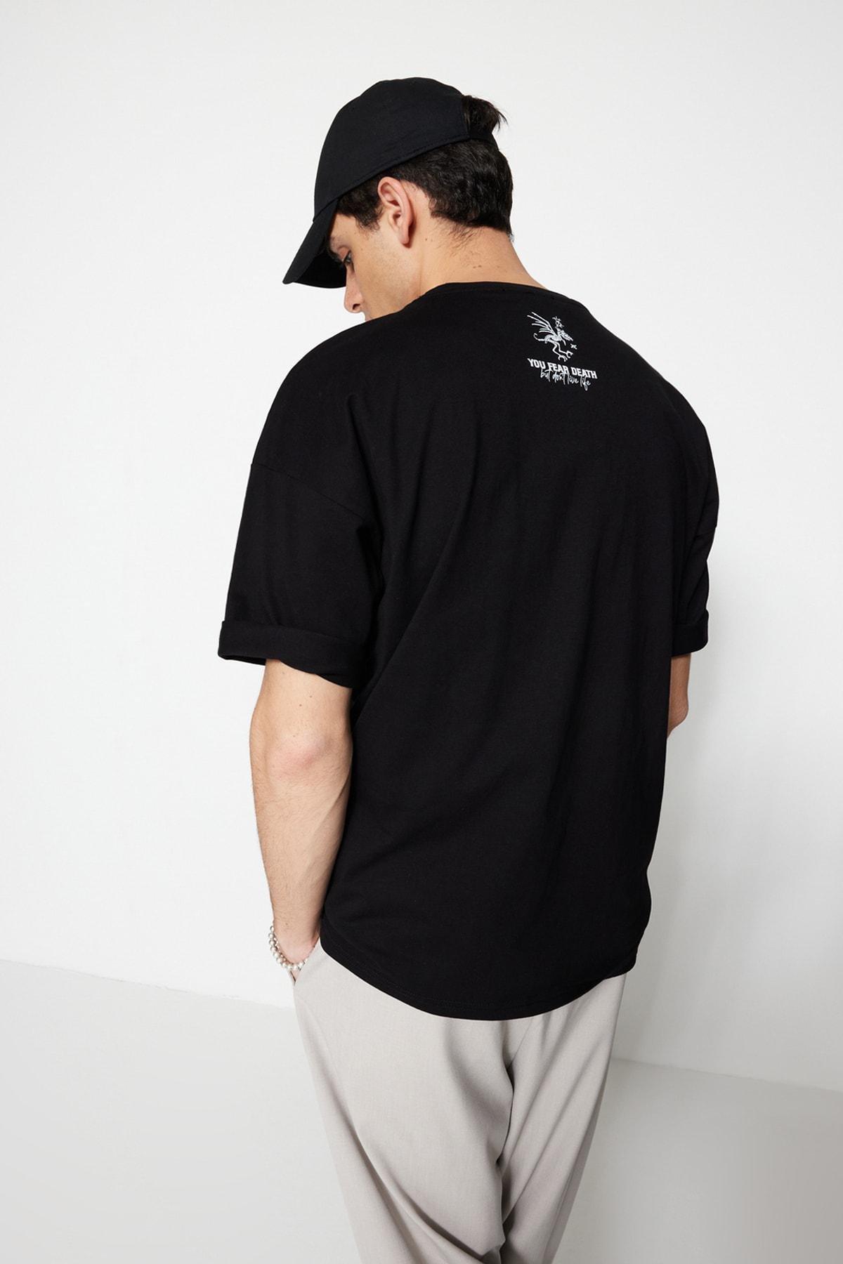Black Printed Oversize T-Shirt, , large image number 5
