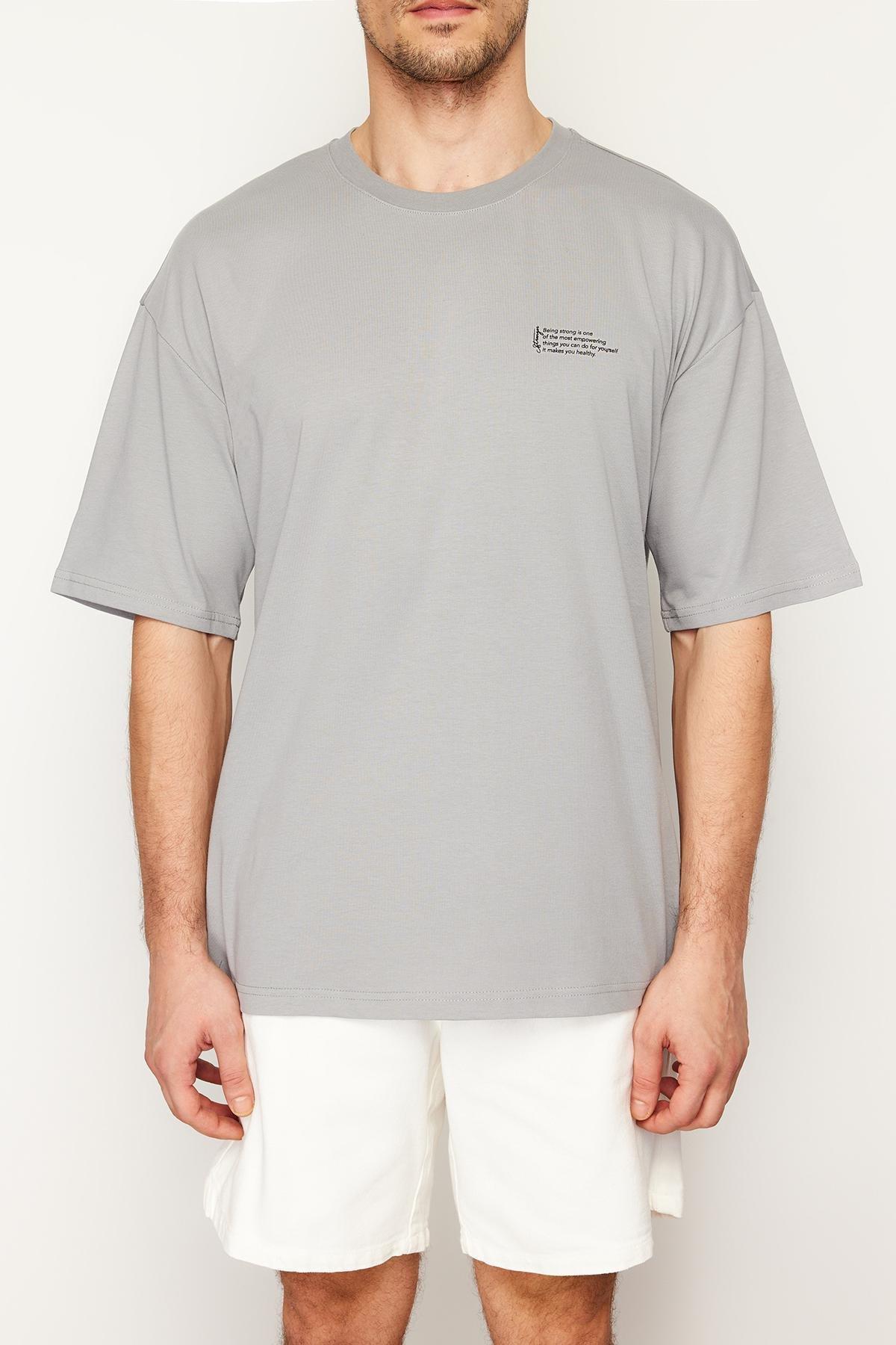 Grey Oversize Crew Neck Printed T-Shirt, , large image number 3