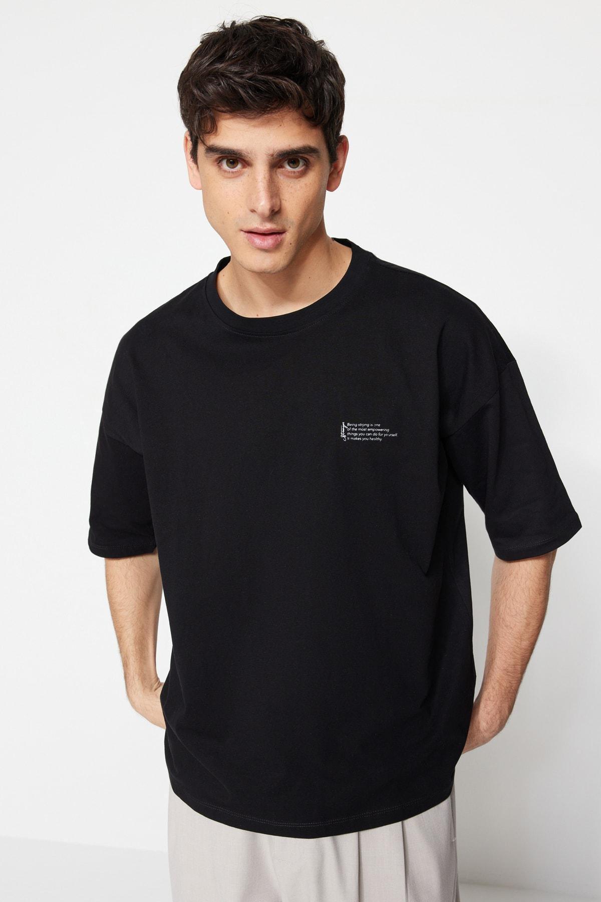 Black Printed Oversize T-Shirt, , large image number 0