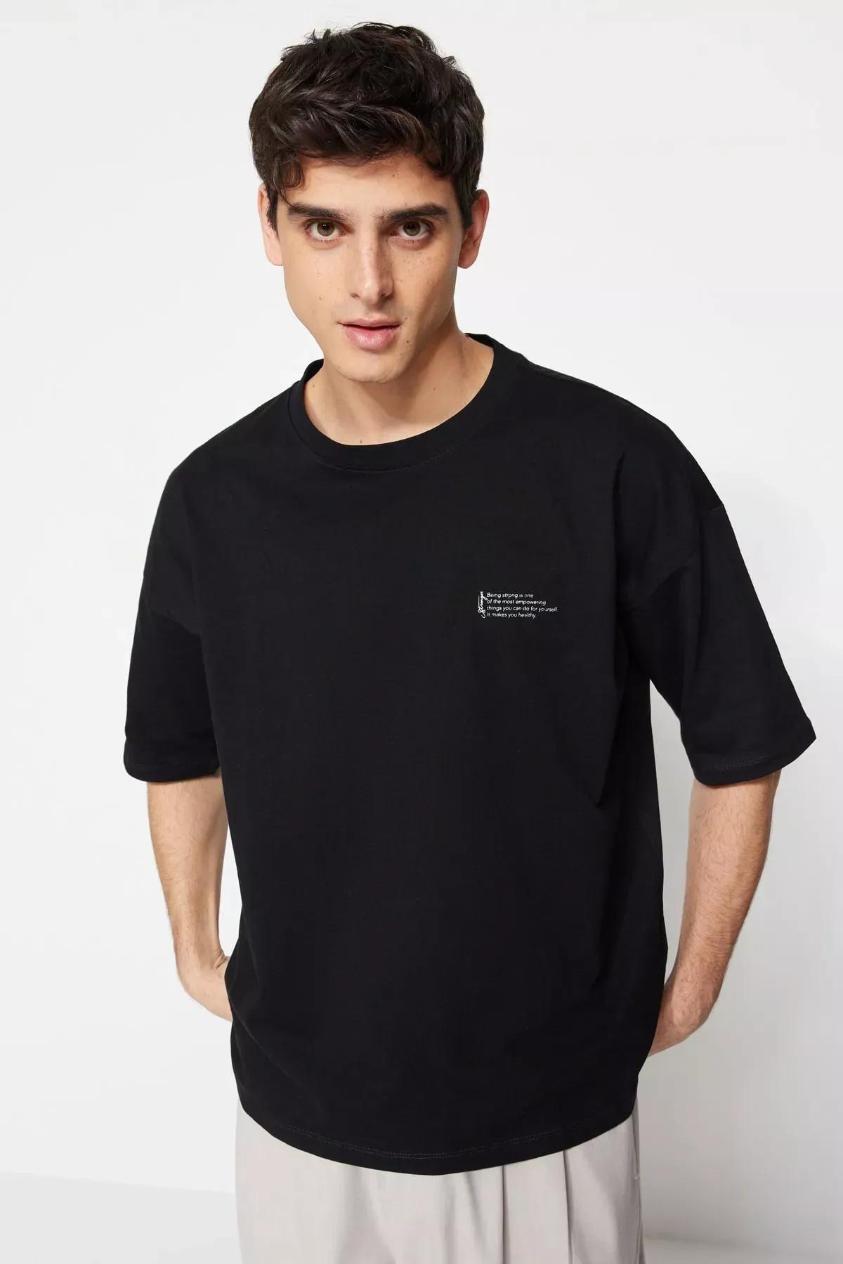 Black Printed Oversize T-Shirt, Black, medium