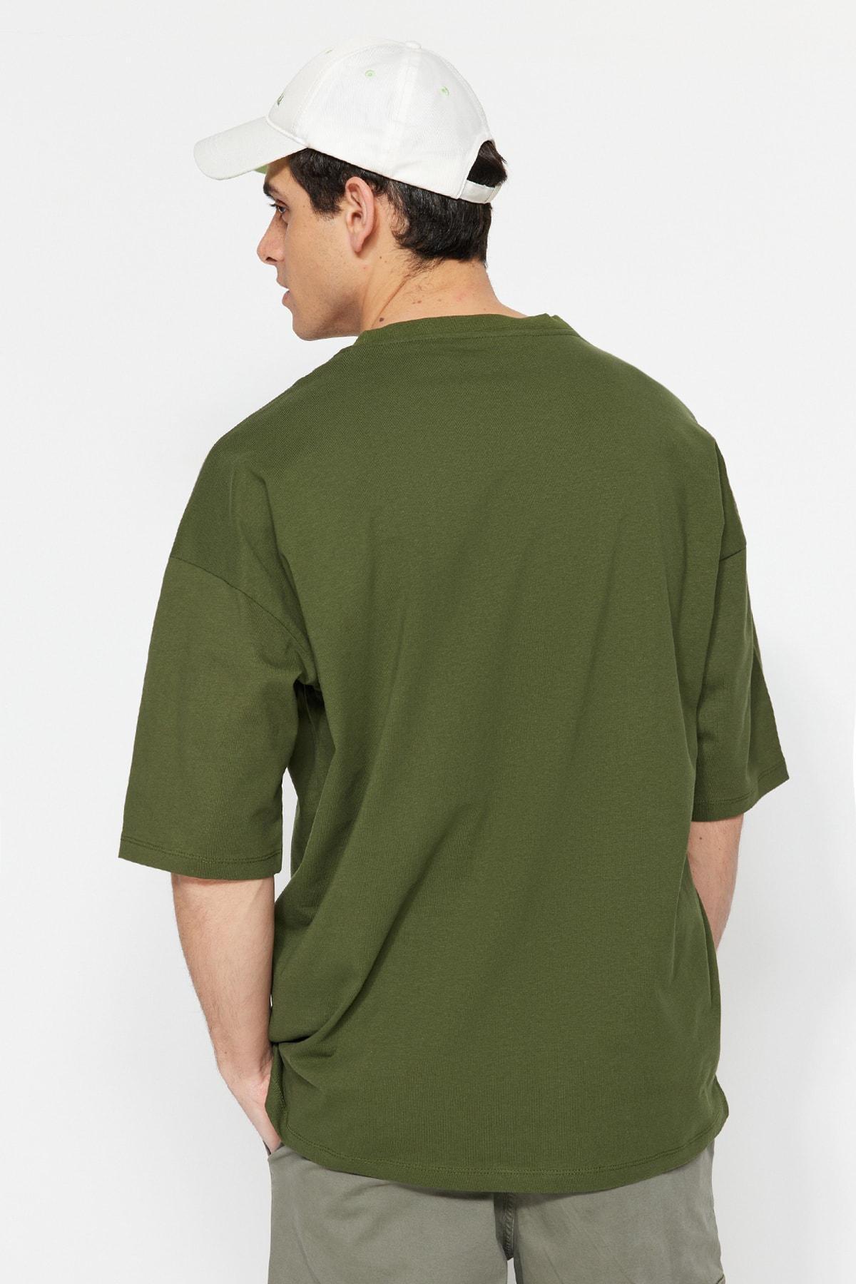 Trendyol - Khaki Printed Oversize T-Shirt
