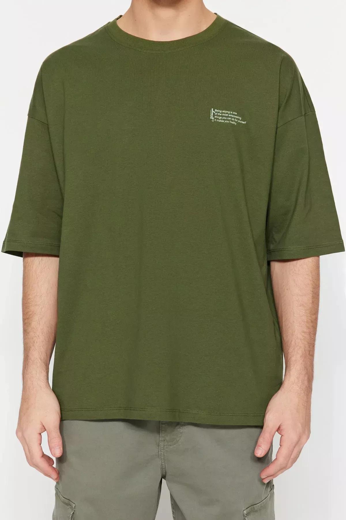 Khaki Printed Oversize T-Shirt, Khaki, large image number 5