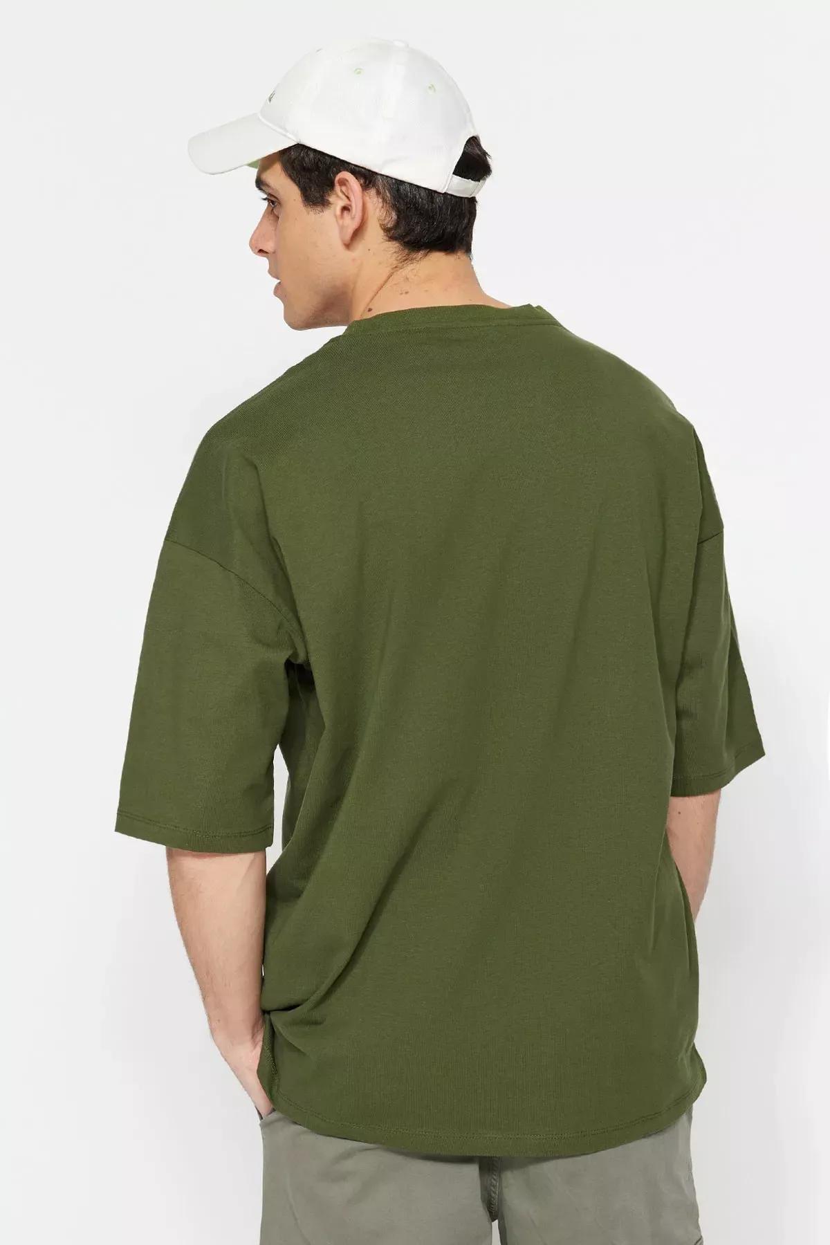 Khaki Printed Oversize T-Shirt, Khaki, large image number 6