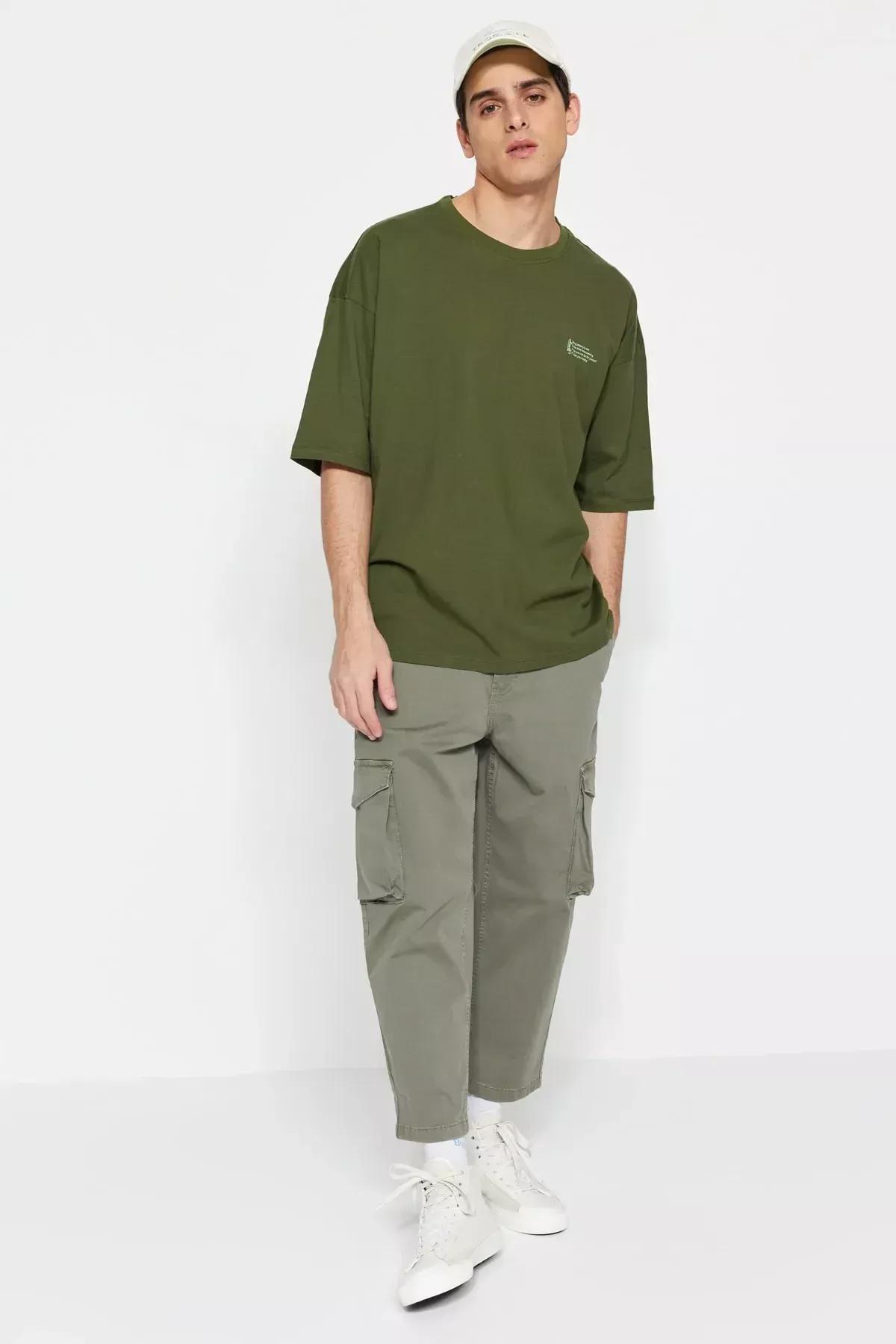 Khaki Printed Oversize T-Shirt, Khaki, large image number 7
