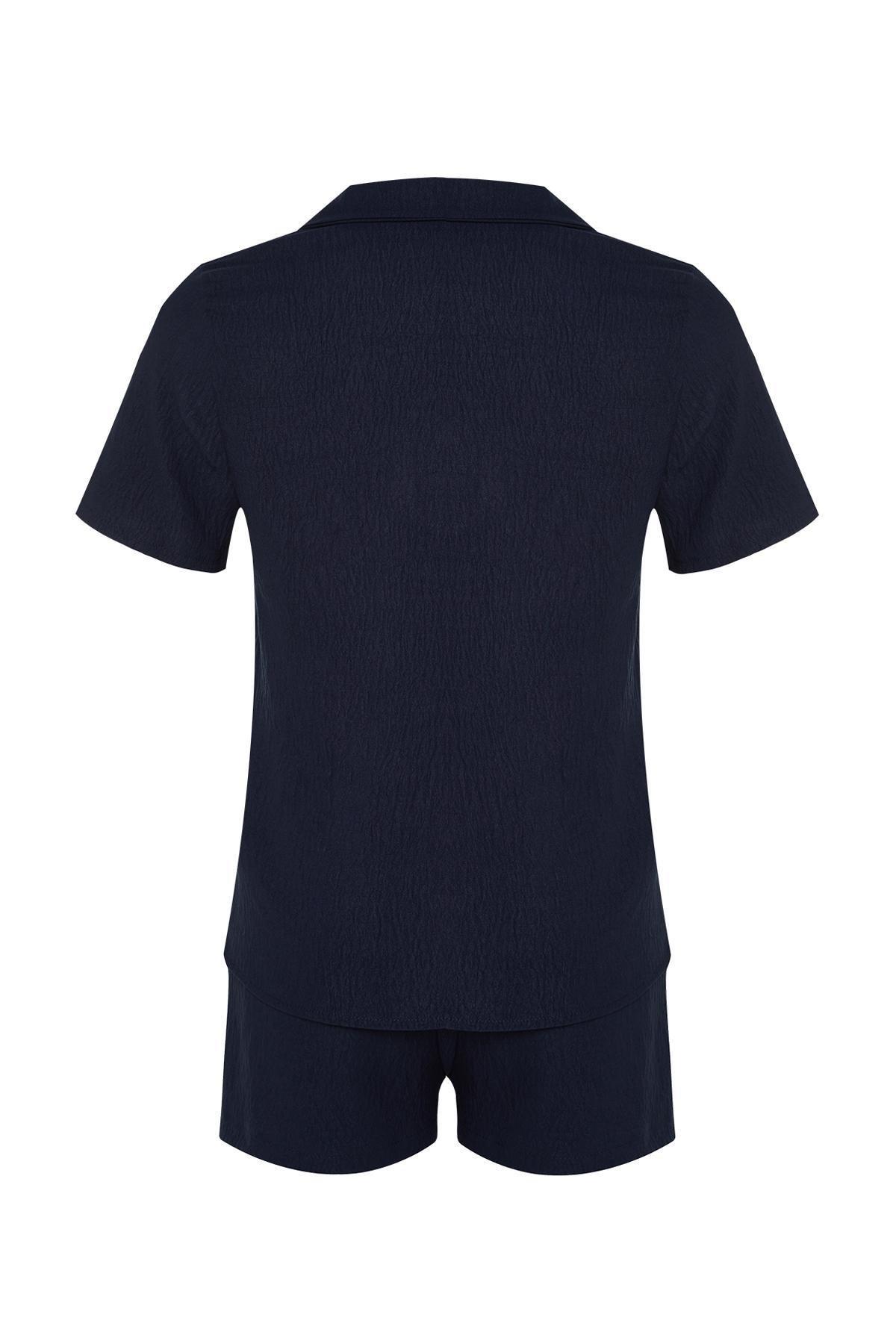 Blue Embroidered Viscose Woven Pyjamas Set, , large image number 6