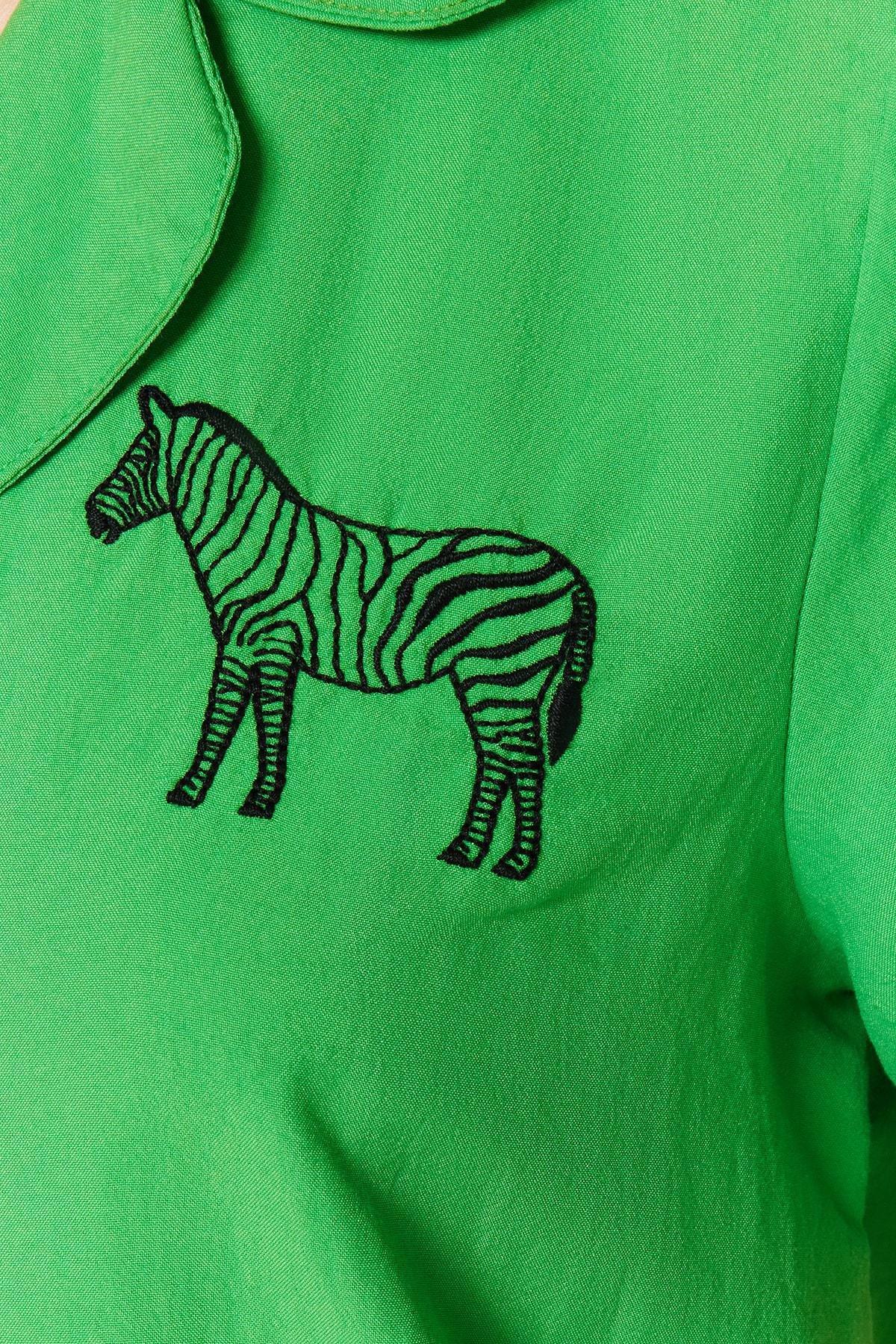 Green Shirt Collar Pajama Set, , large image number 3