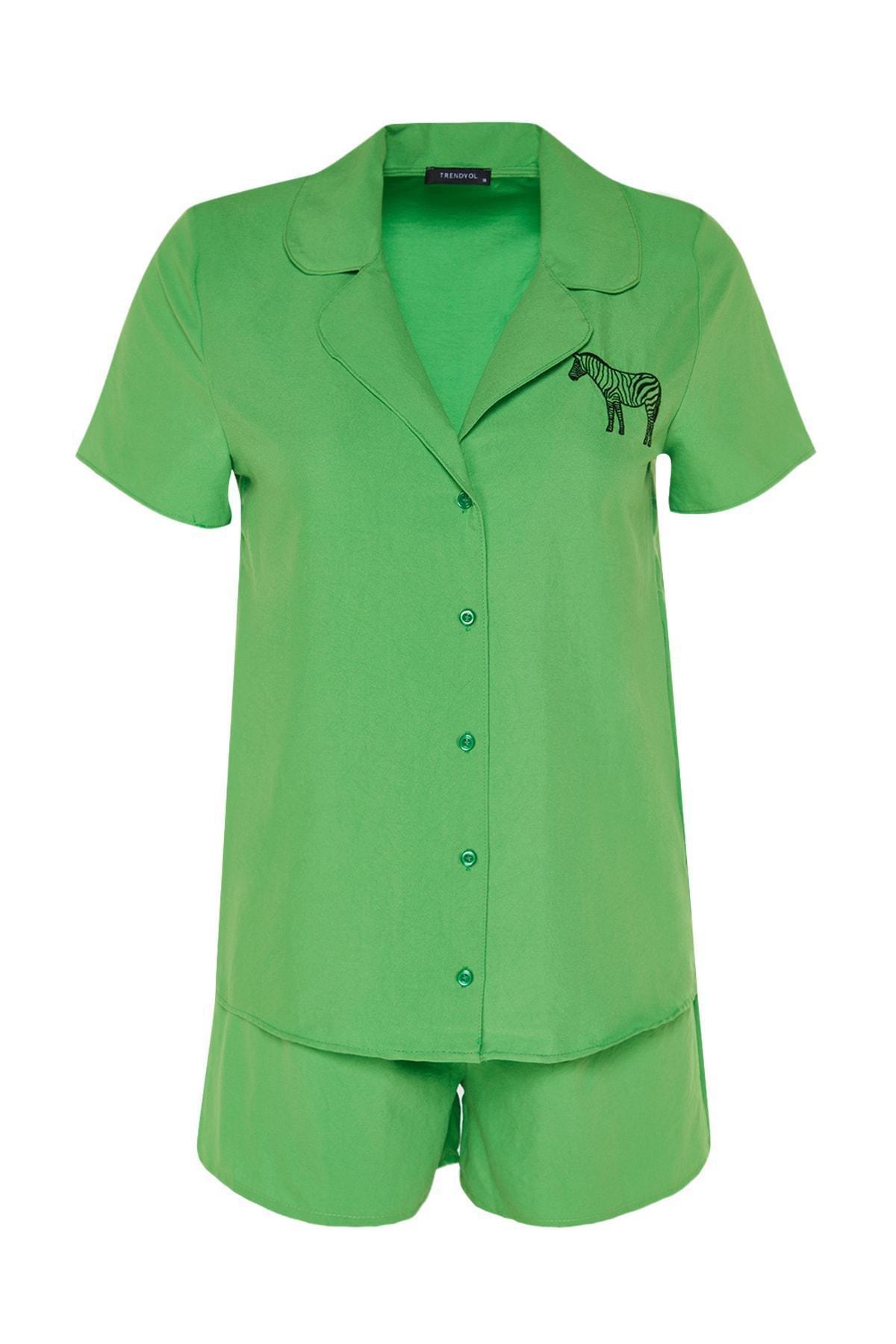 Green Shirt Collar Pajama Set, , large image number 5
