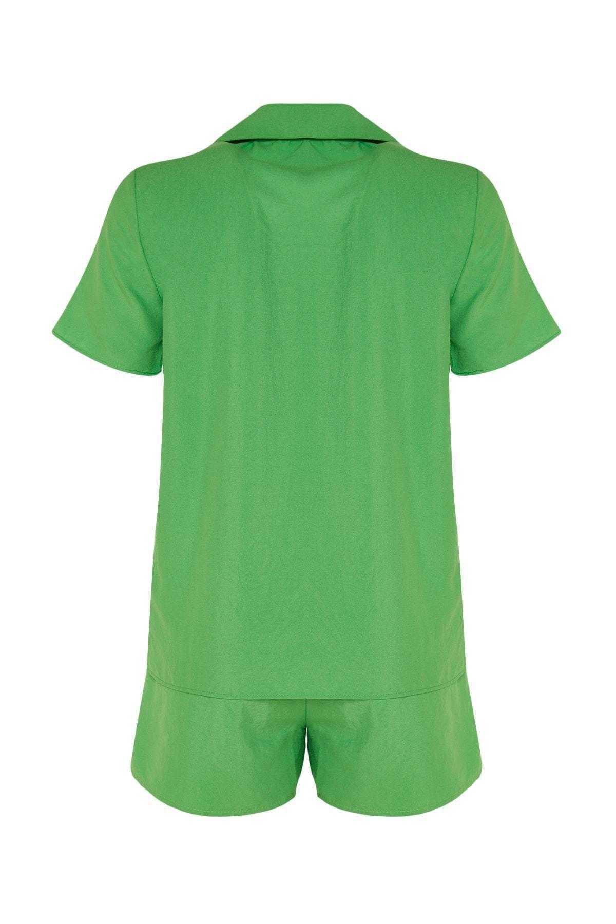 Green Shirt Collar Pajama Set, , large image number 7