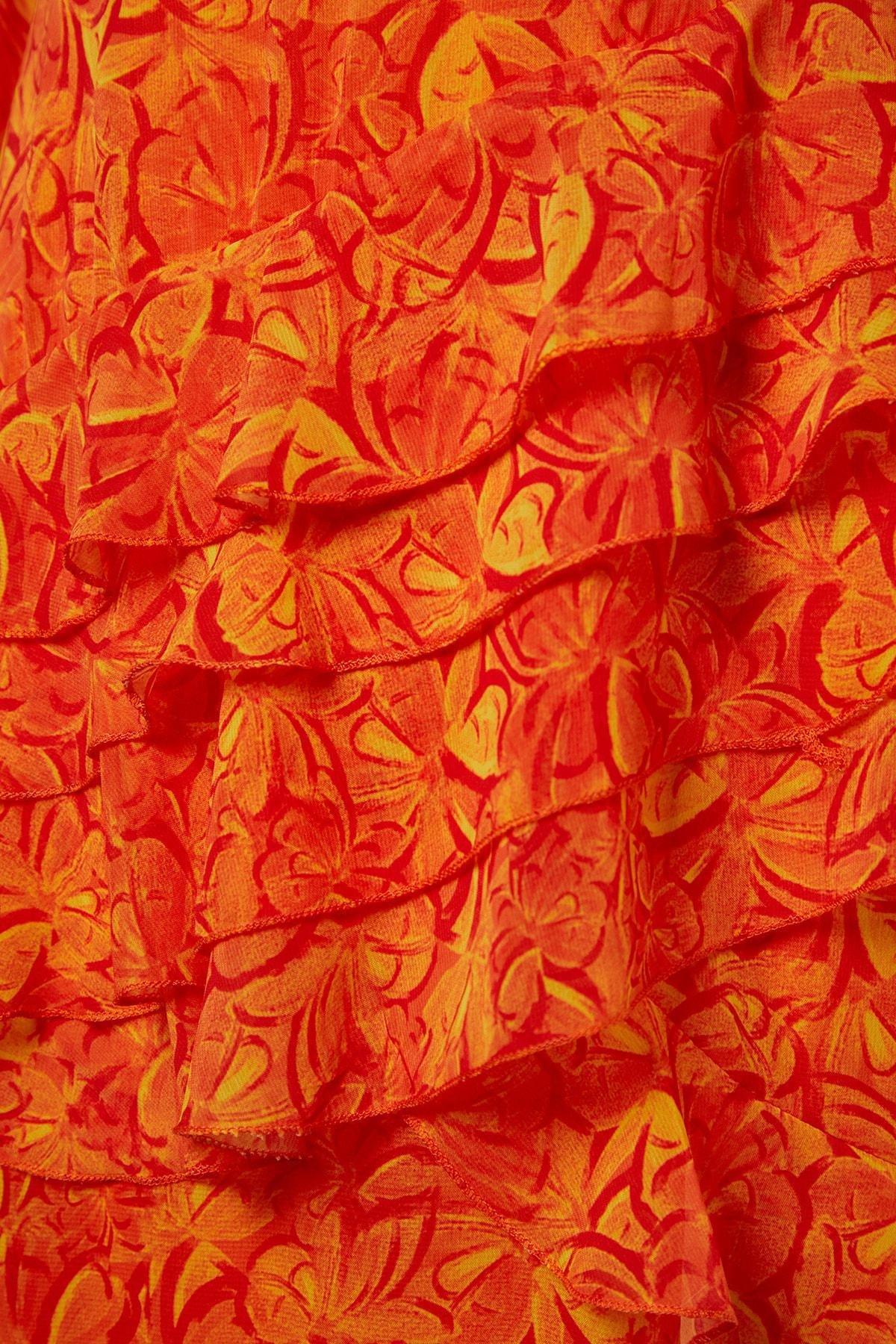 Orange Floral Ruffle Hem Dress, , large image number 5