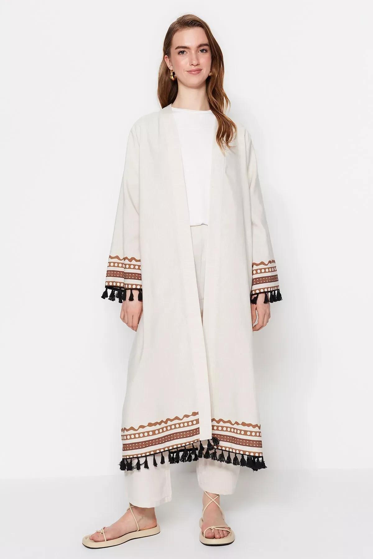 كيمونو بقصة فضفاضة، بيج, Beige, large image number 1