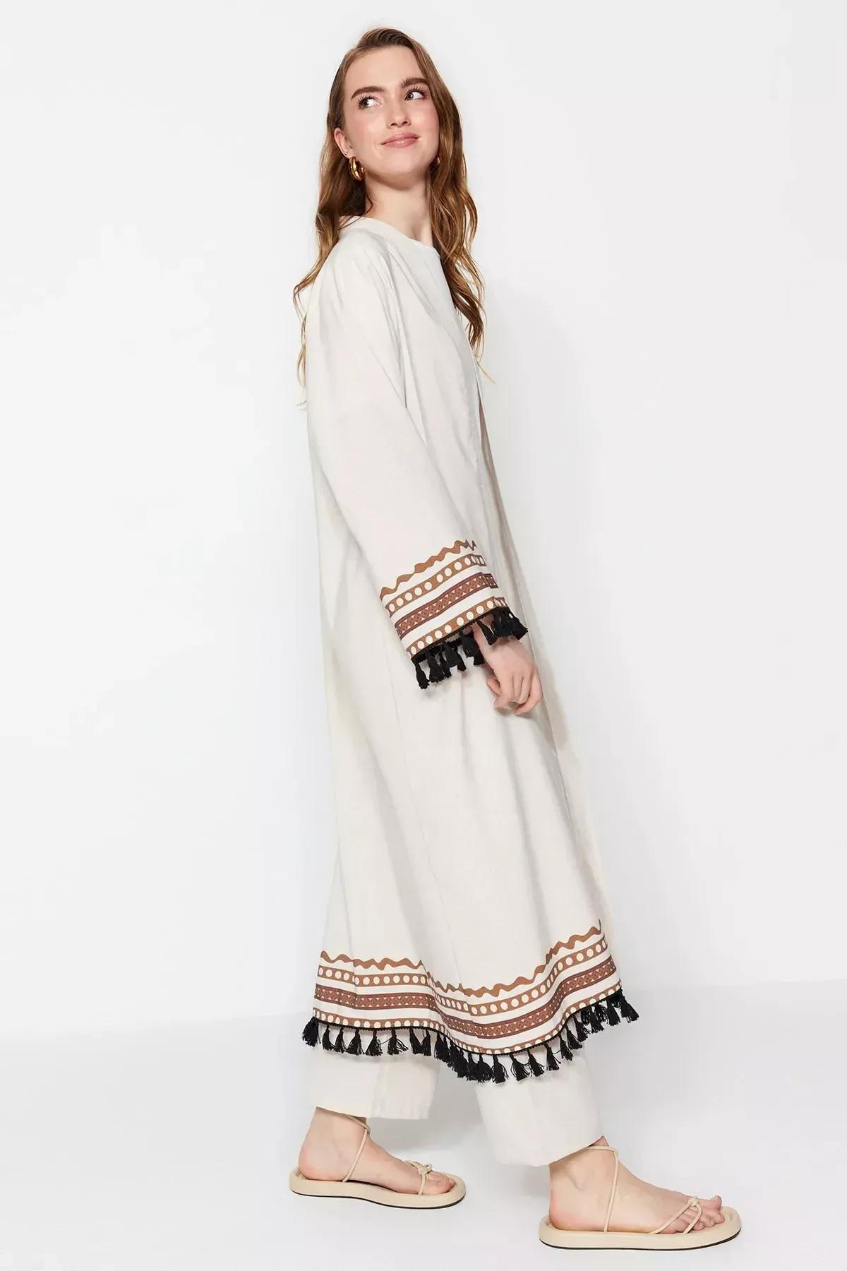 كيمونو بقصة فضفاضة، بيج, Beige, large image number 3