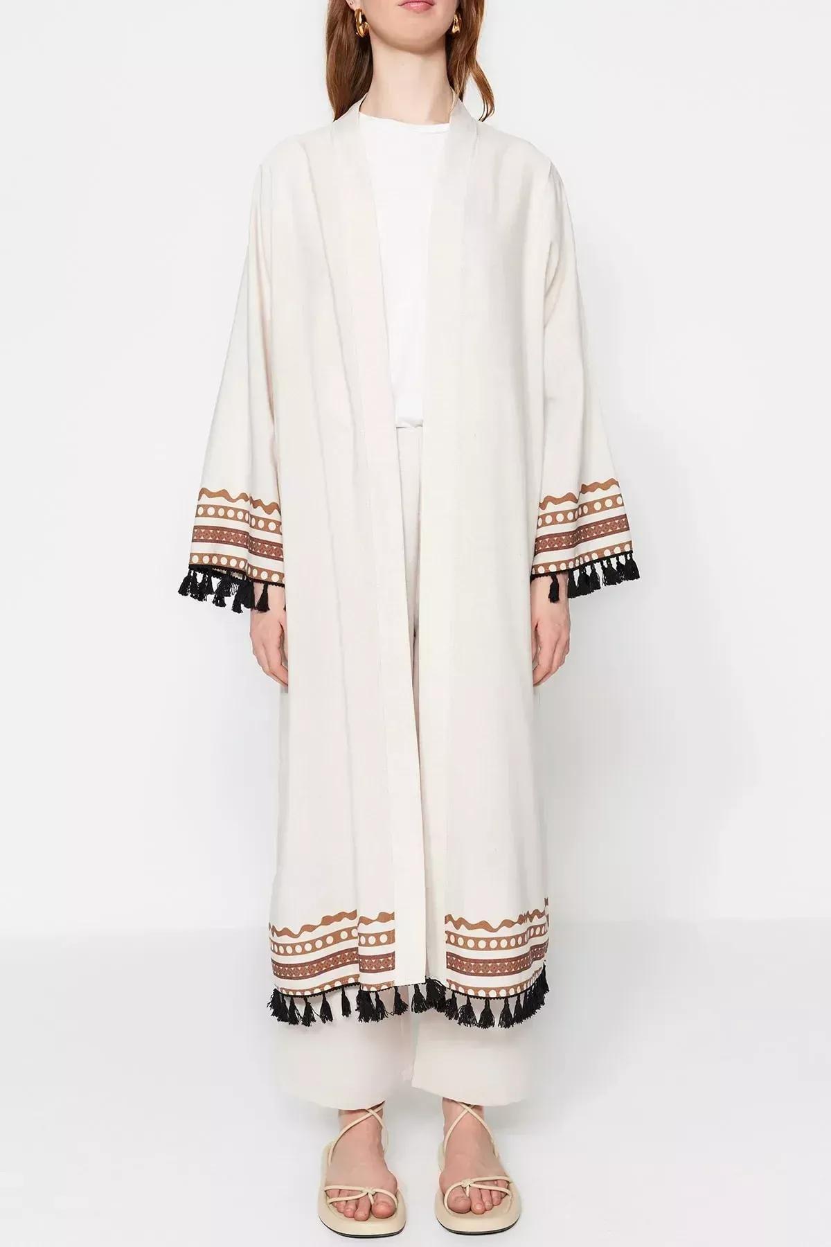 كيمونو بقصة فضفاضة، بيج, Beige, large image number 4