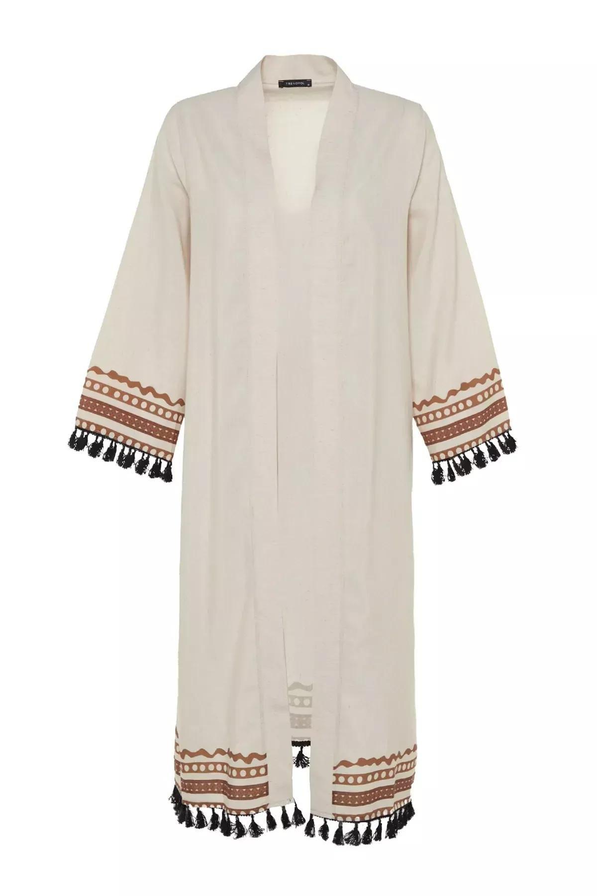 كيمونو بقصة فضفاضة، بيج, Beige, large image number 6
