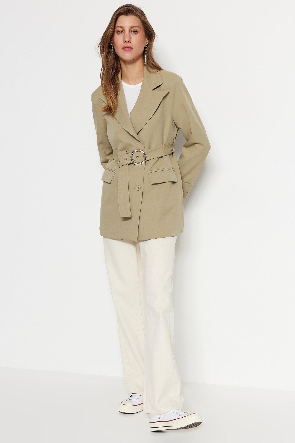 Khaki Belted Blazer, Khaki, large image number 0