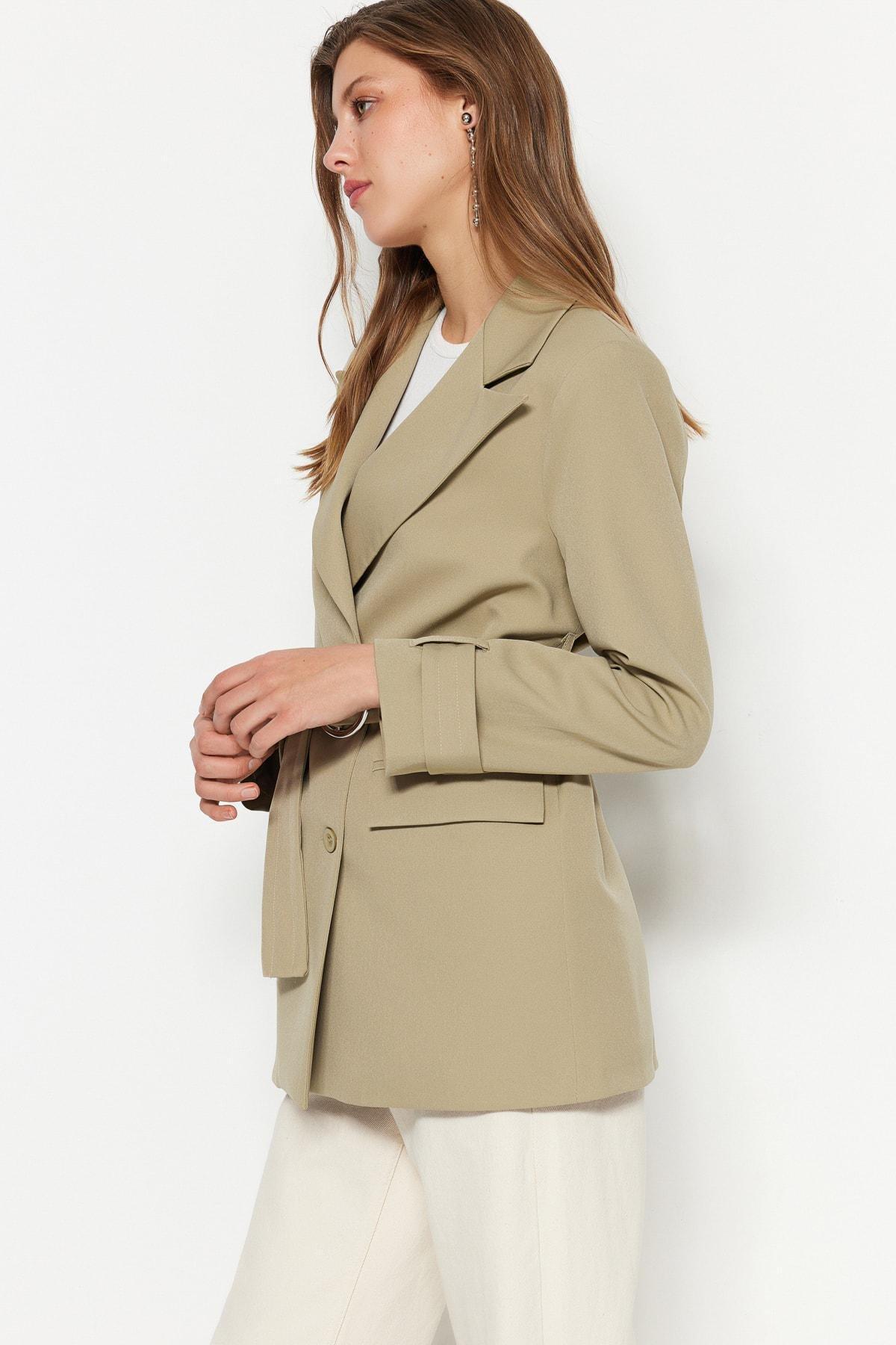 Khaki Belted Blazer, Khaki, large image number 1