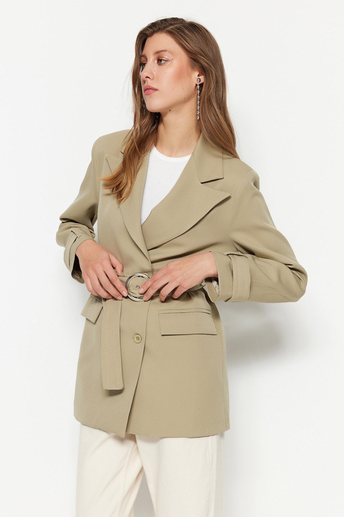 Khaki Belted Blazer, Khaki, large image number 2