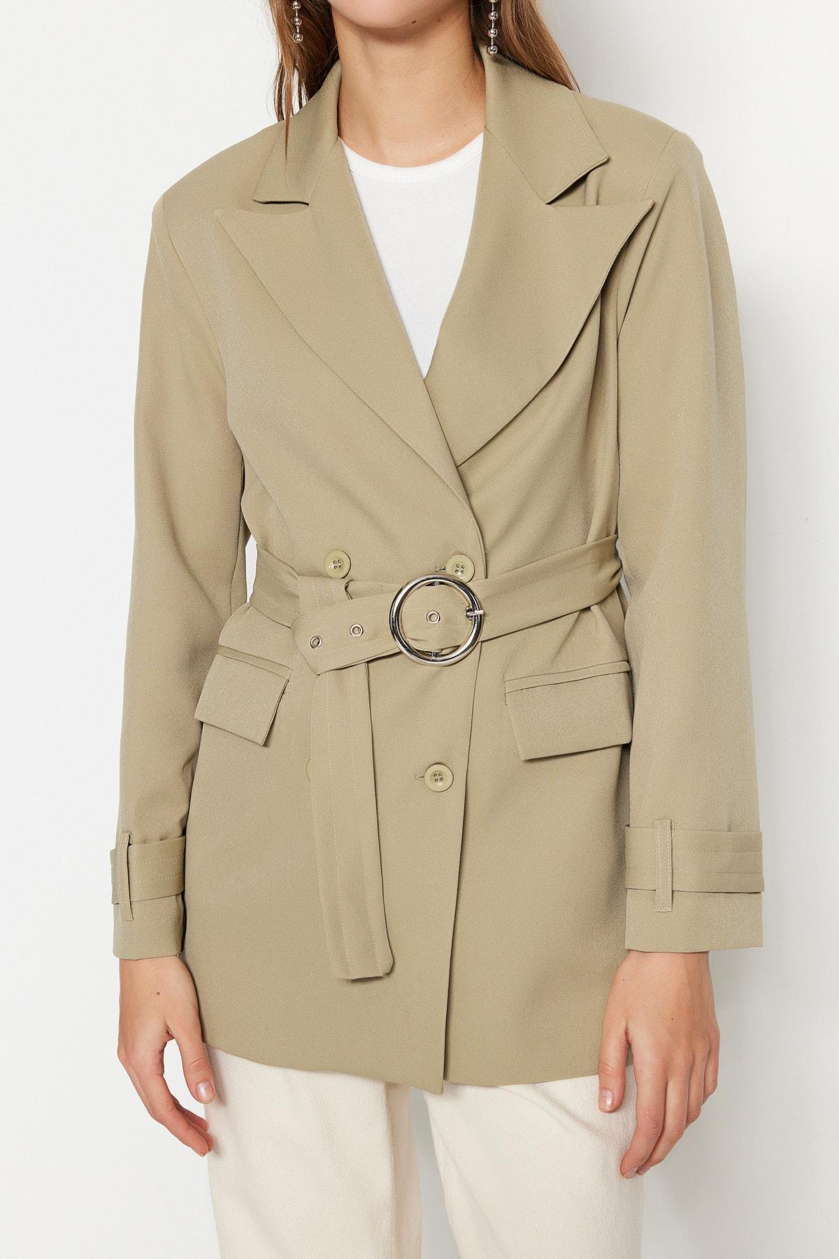 Khaki Belted Blazer, Khaki, large image number 3