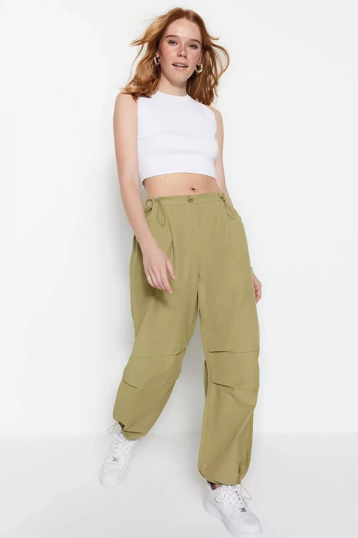 Green Jogger Elastic Woven Trousers, Green, large image number 5